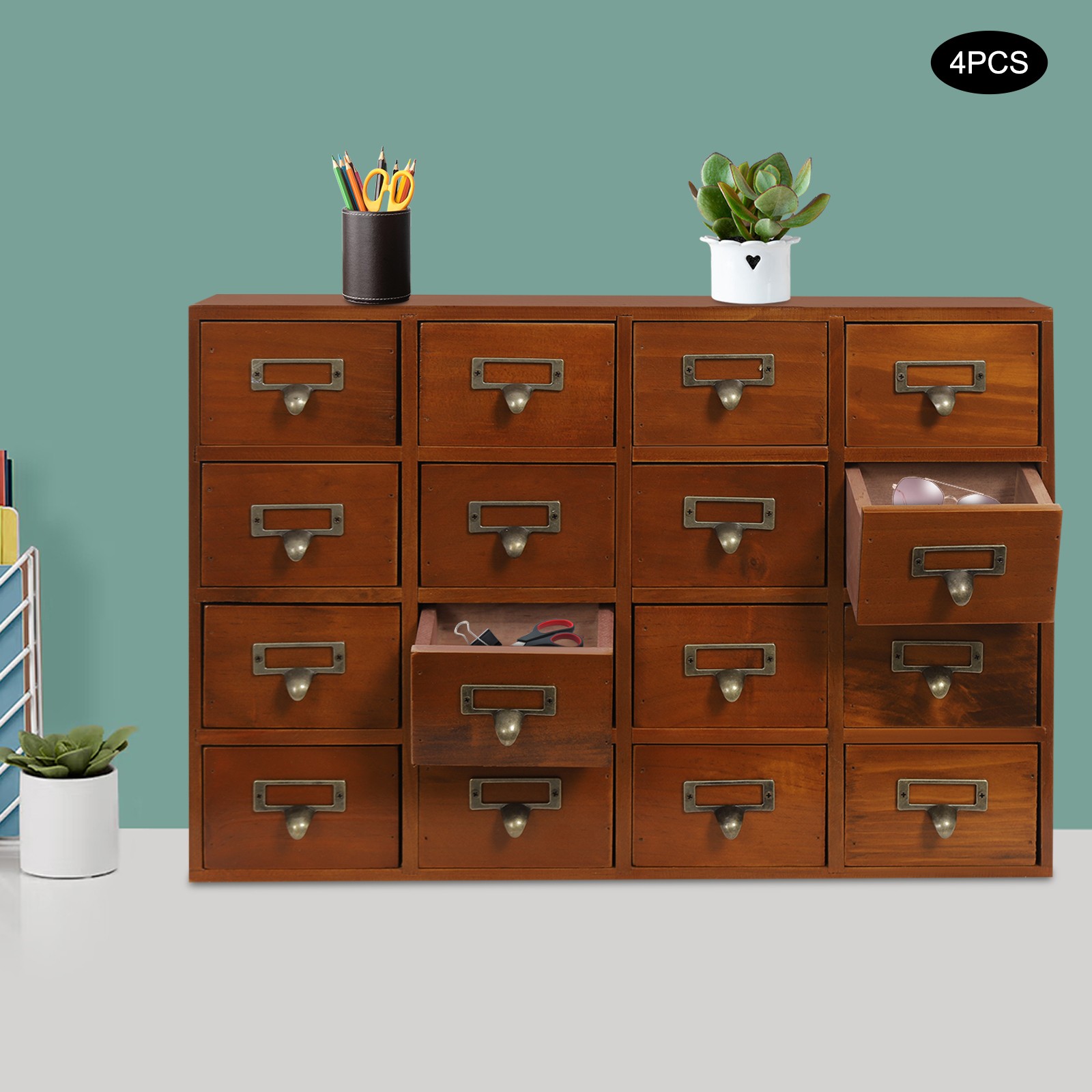 64-Drawer Storage Cabinet Pine Wood Furniture Tabletop Storage Box For Home US~！