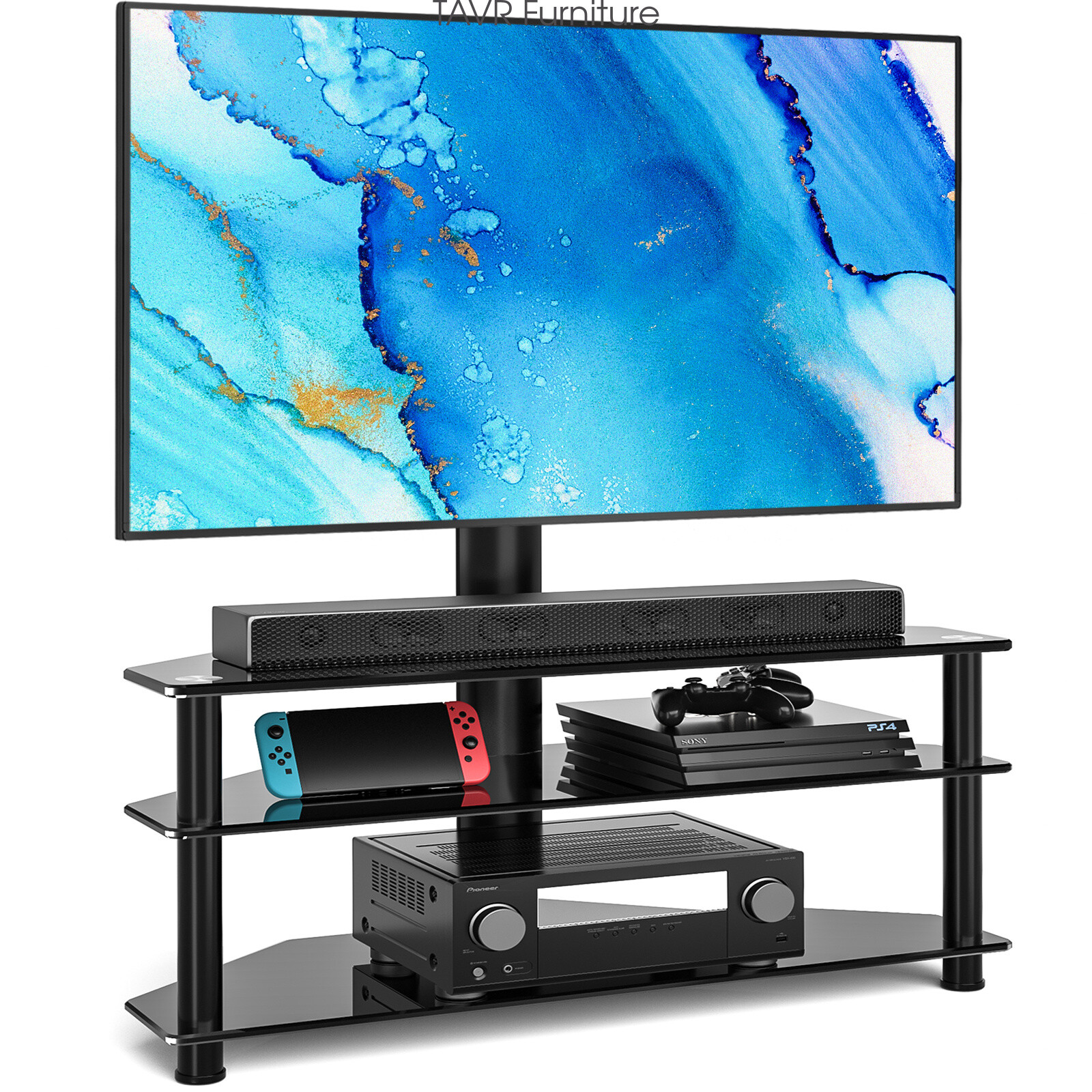 Modern Swivel Floor TV Stands TV Shelf Table with Mount for 37″-70″ inch TVs