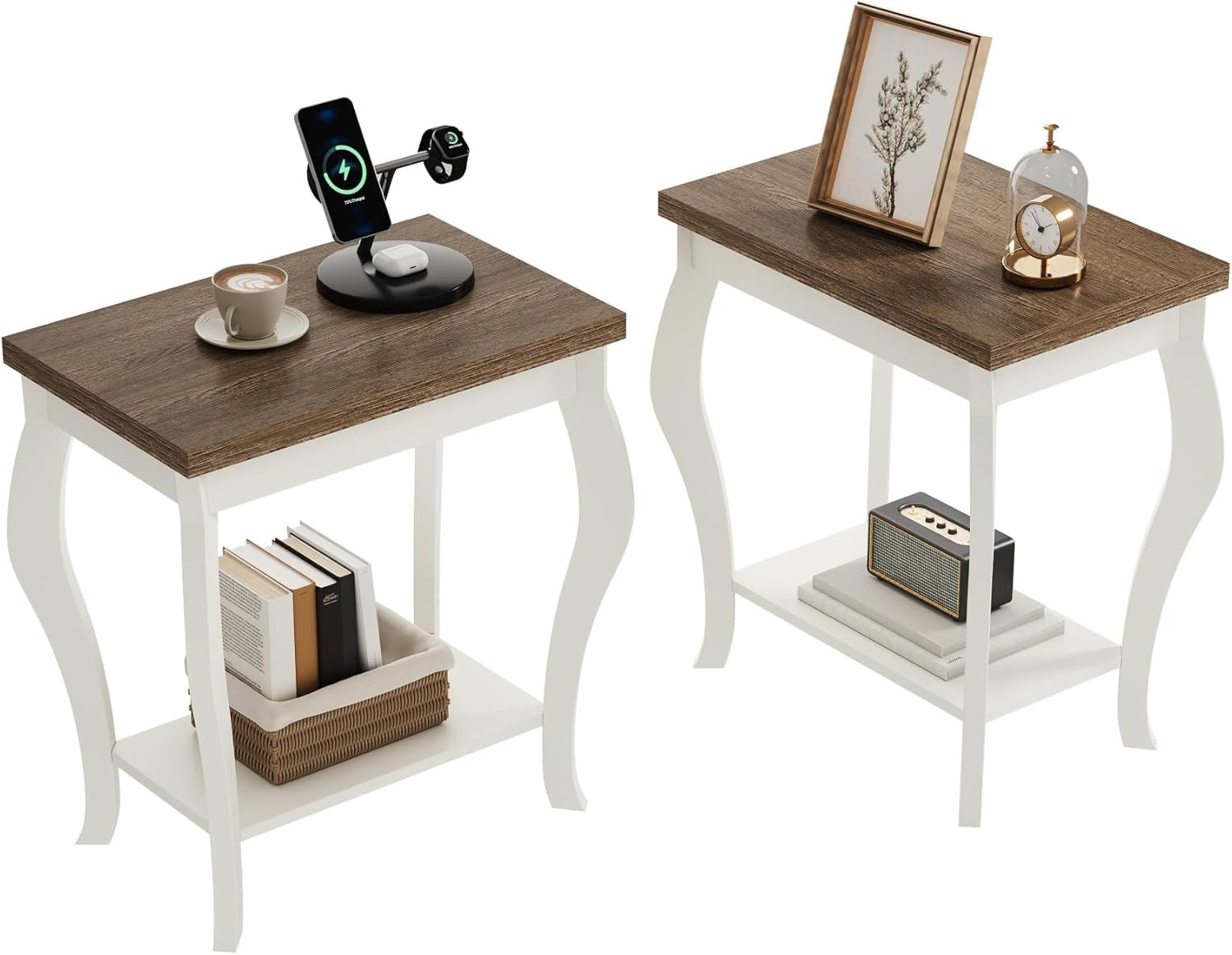 End Tables Living Room, with Curved Legs | Side Tables, for Small Spaces, Soft W