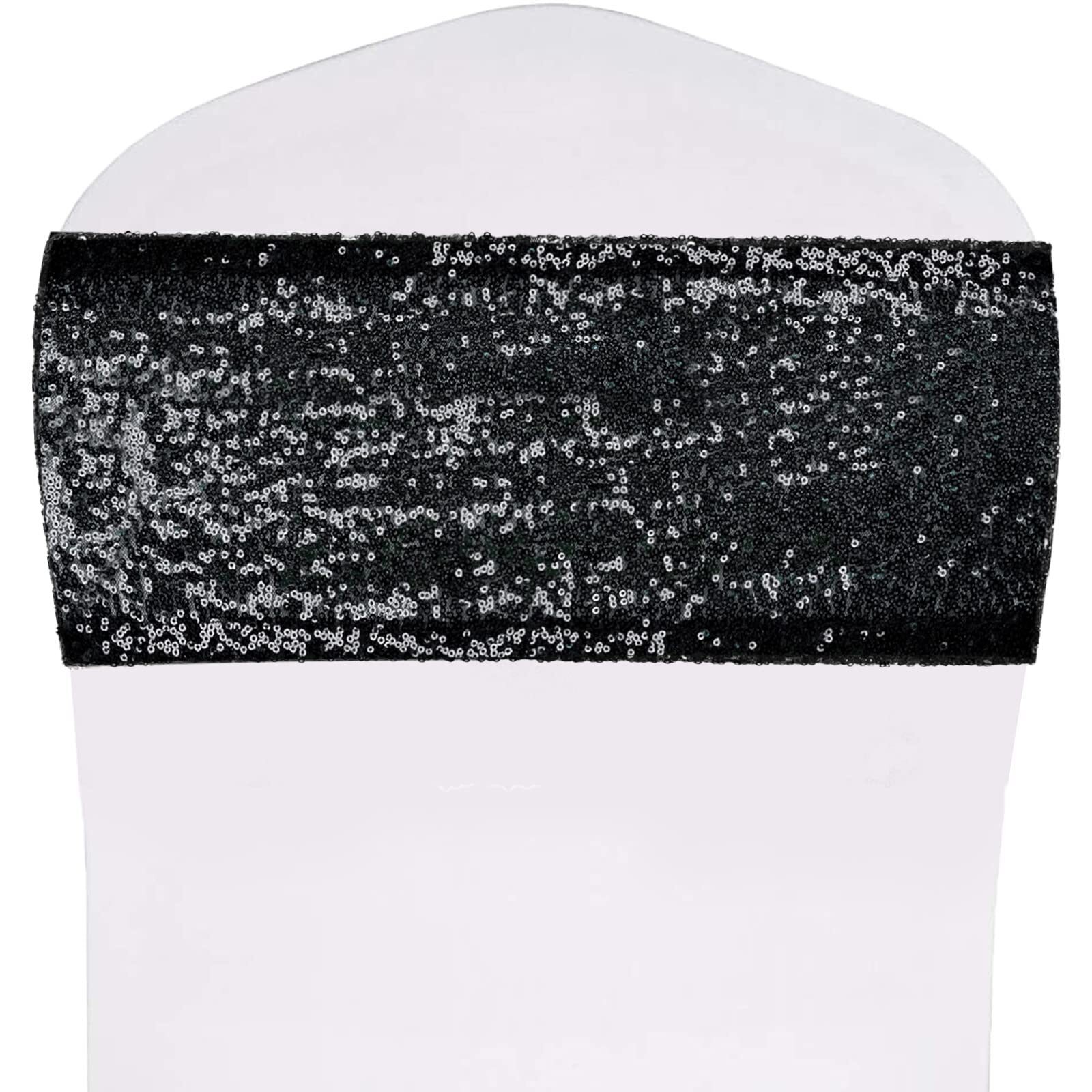 20 Pack Black Sequin Chair Sashes Glitter Bows Wedding Banquet Party Decor