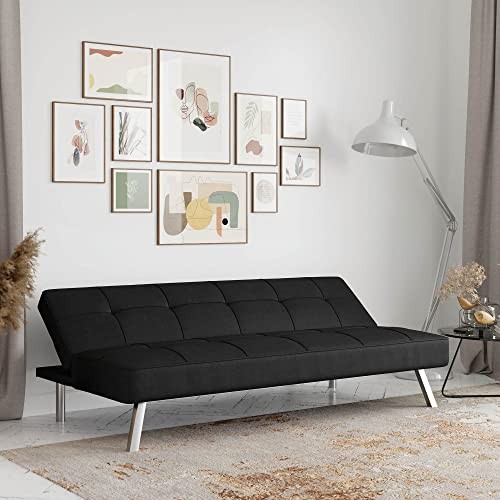Rane Futon Sofa Bed 66.1″, 3-in-1 Convertible Couch Sleeper for Small Black