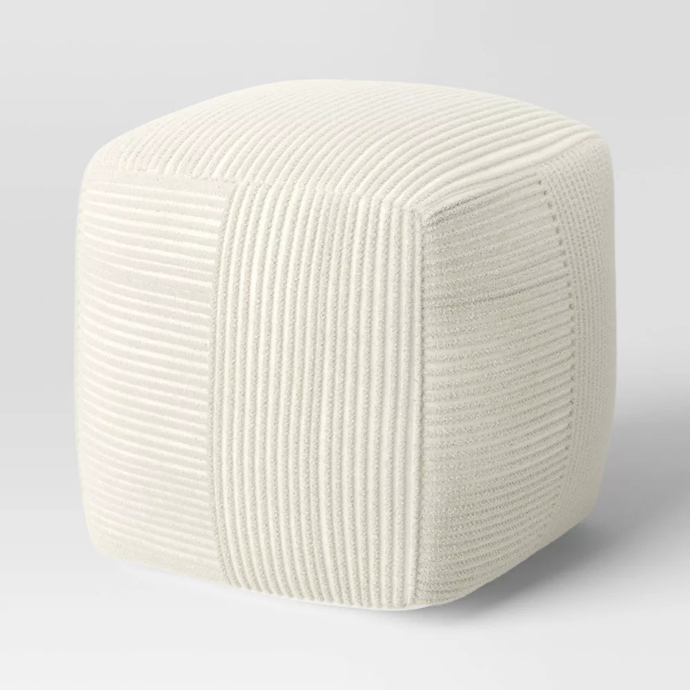 Ribbed Pouf Ottoman Cream – Room Essentials