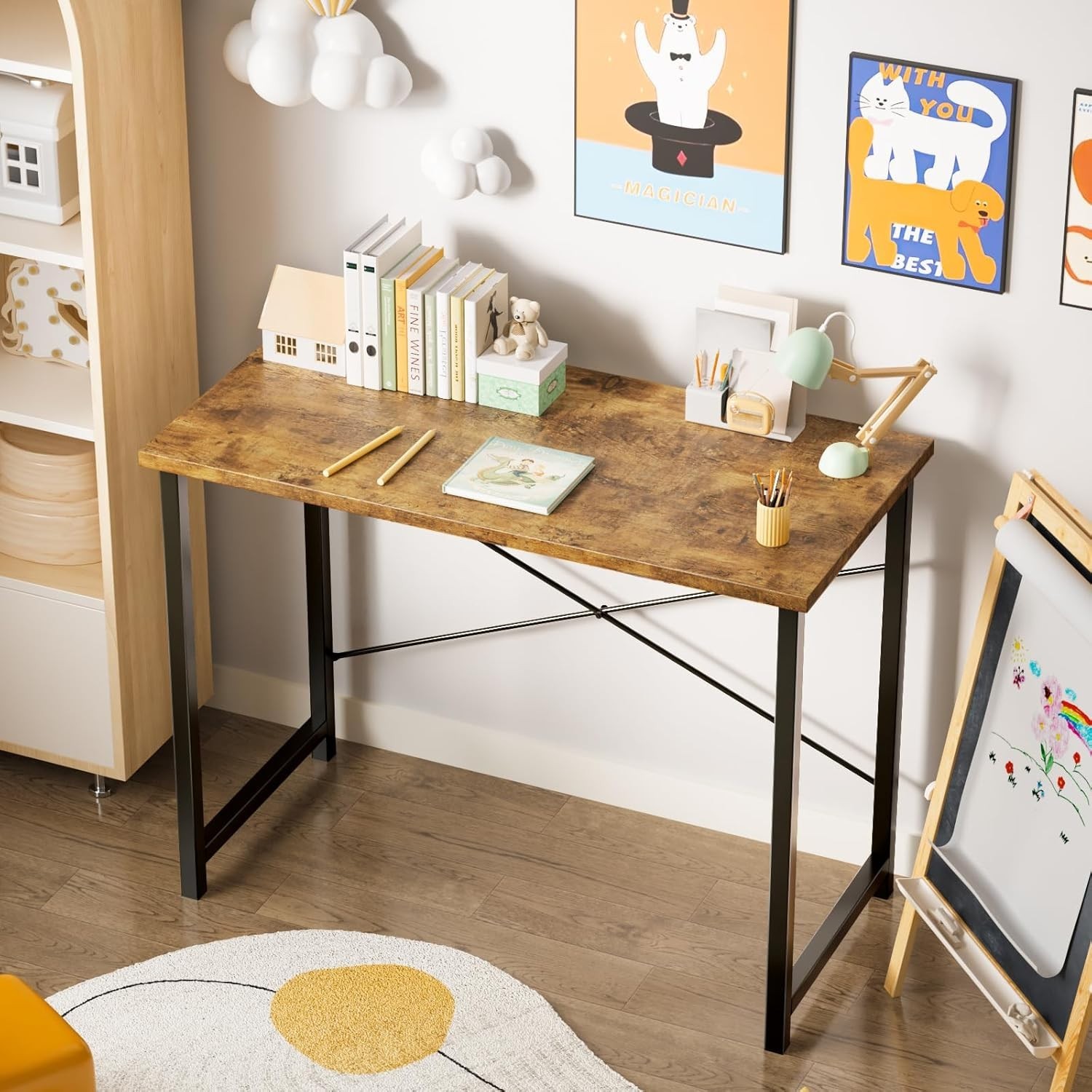 Stylish 44-Inch Compact Computer Desk with Sturdy Metal Frame in Rustic Brown