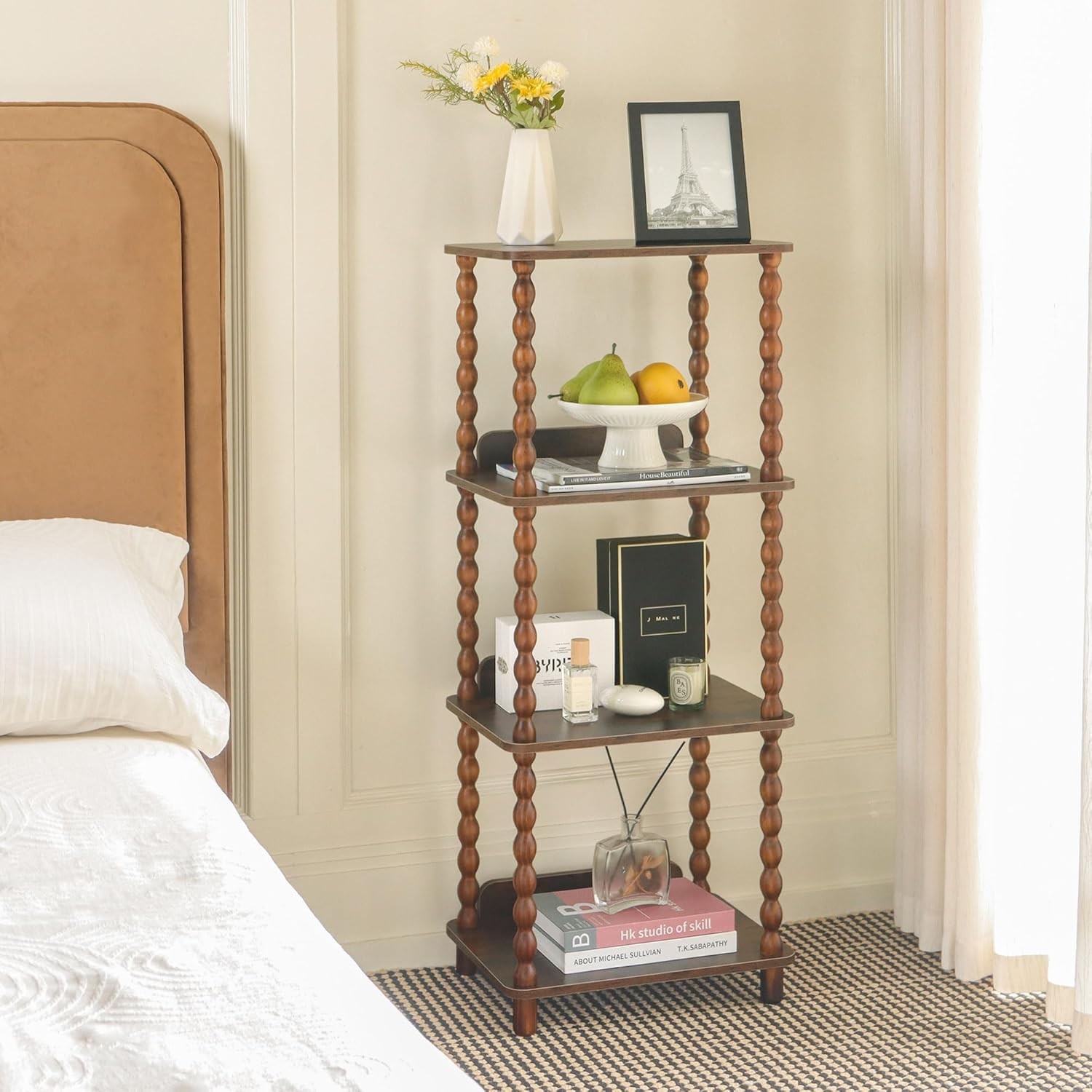 4 Tier Book Shelf with Storage Small Bookcase Display Shelves Rustic Brown