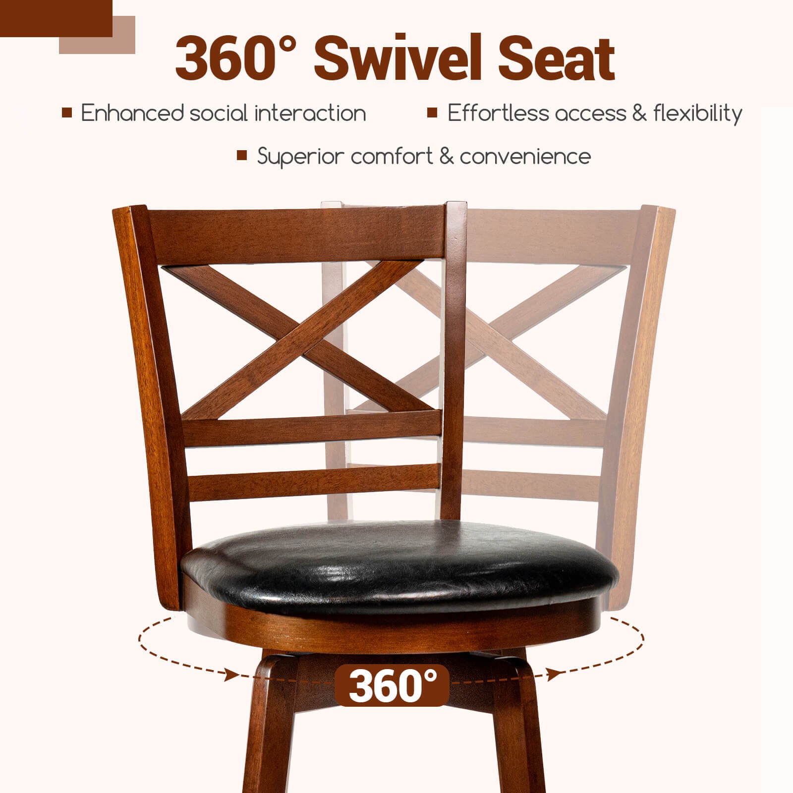 30.5” Swivel Barstools Set of 2 w/Backrest Faux Leather Upholstered Seat for Pub