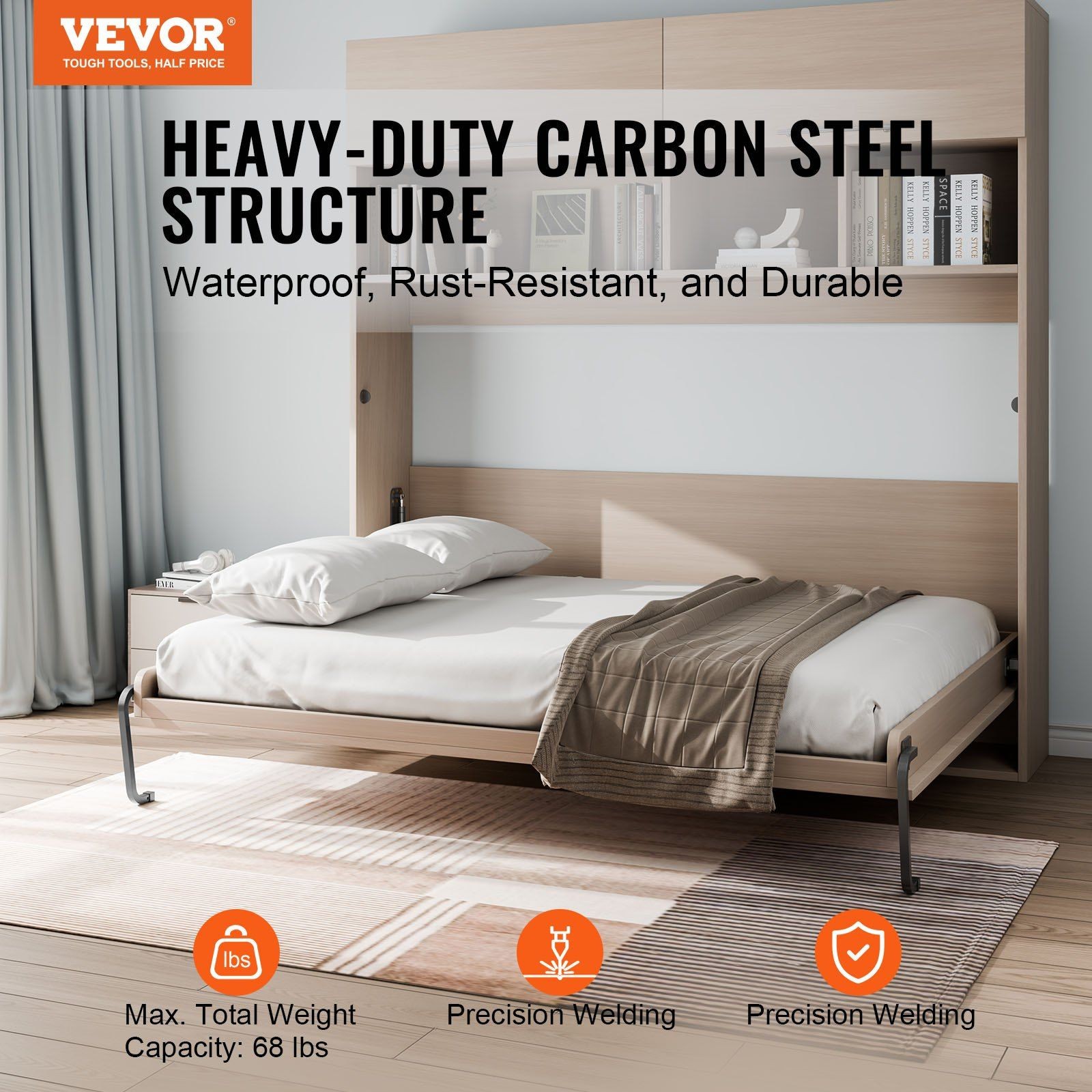 Queen Wall-Mounted Bed Kit 65.75×87.25x67in 68lb Load Capacity Frame