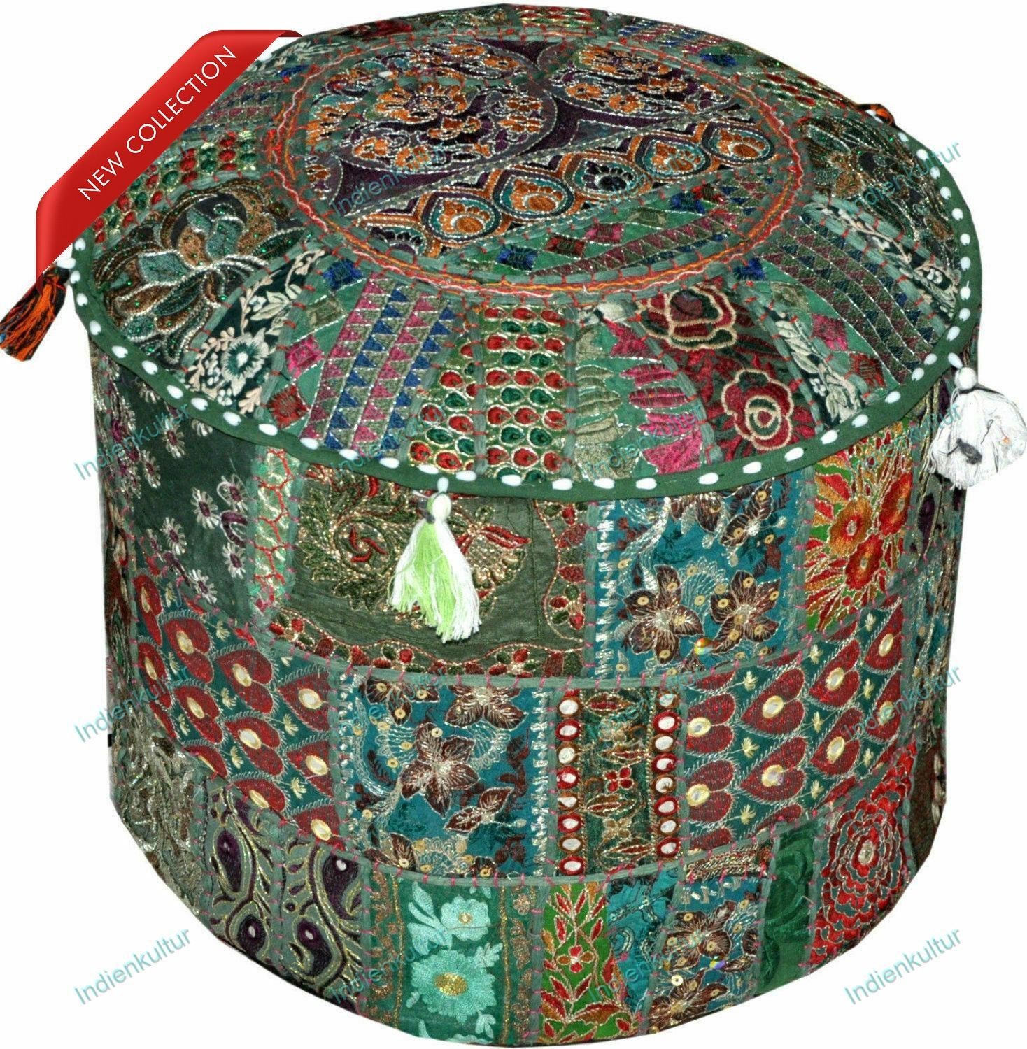 Ottoman Chair Pouf Stool Floral Handmade Pouffe Poof INDIAN Decor