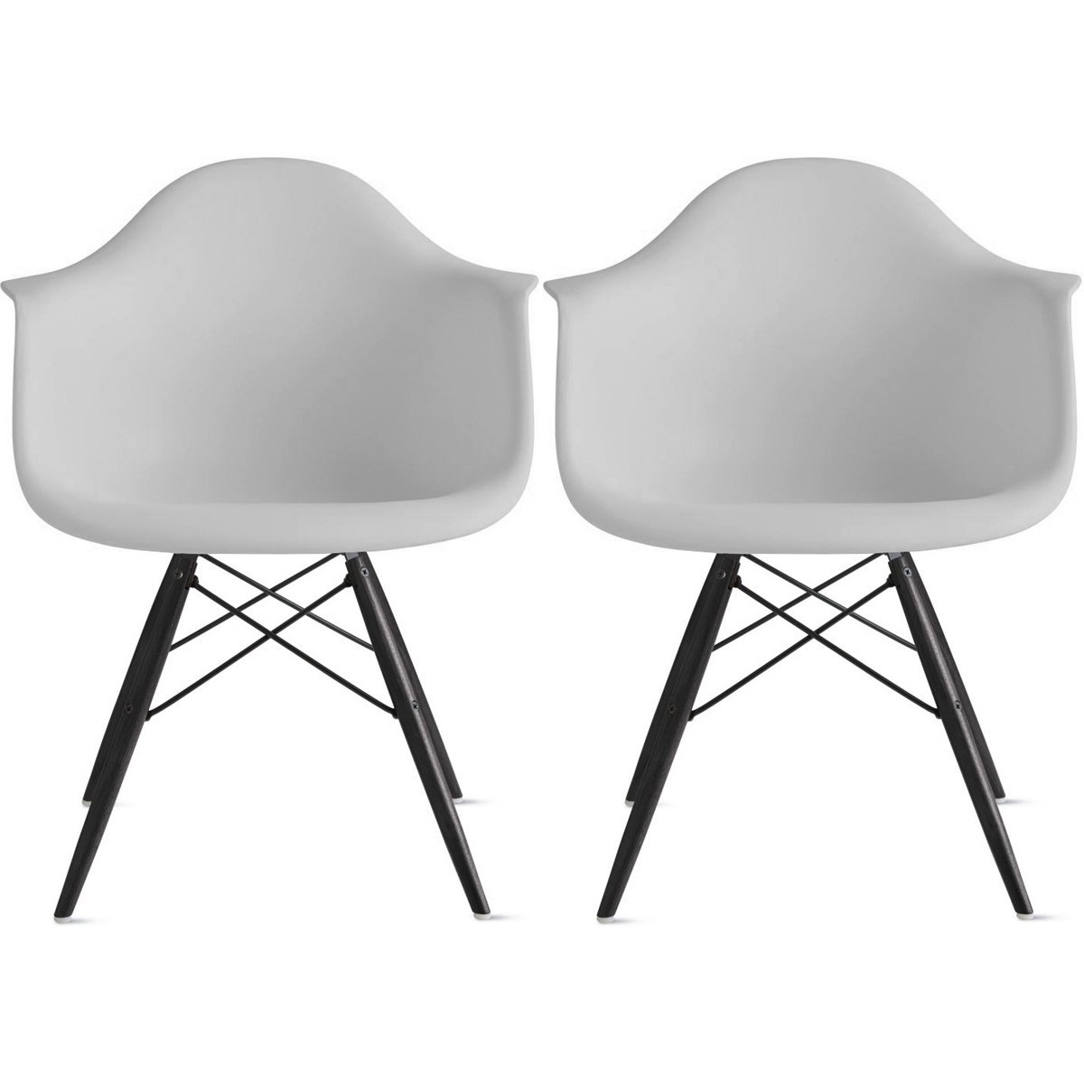 Set of 2 Mid Century Modern Molded Plastic Dining Armchairs Black Wood Legs