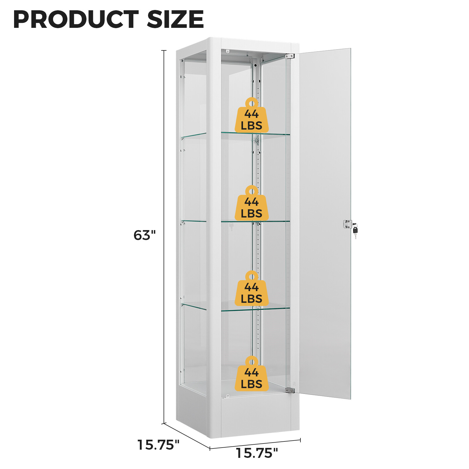 63″ Steel Curio Display Cabinet w RGB Light Lockable Collectibles Rack BookShelf