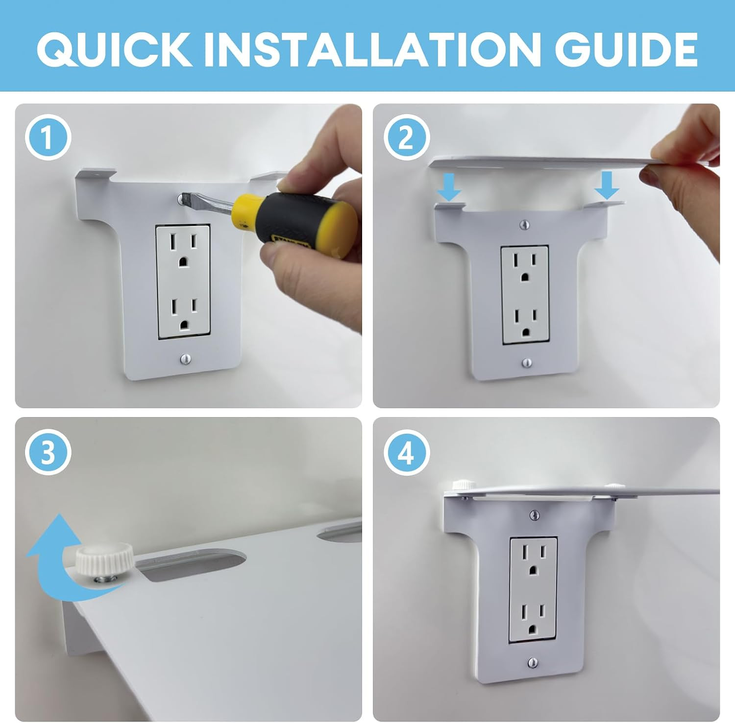 Metal Outlet Shelf with Built-In Cable Management, No-Drill Wall Organizer for B