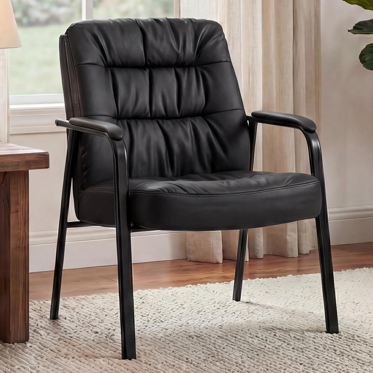 Waiting Room Chairs Guest Chair Faux Leather PU Leather Padded Armrest 500lbs