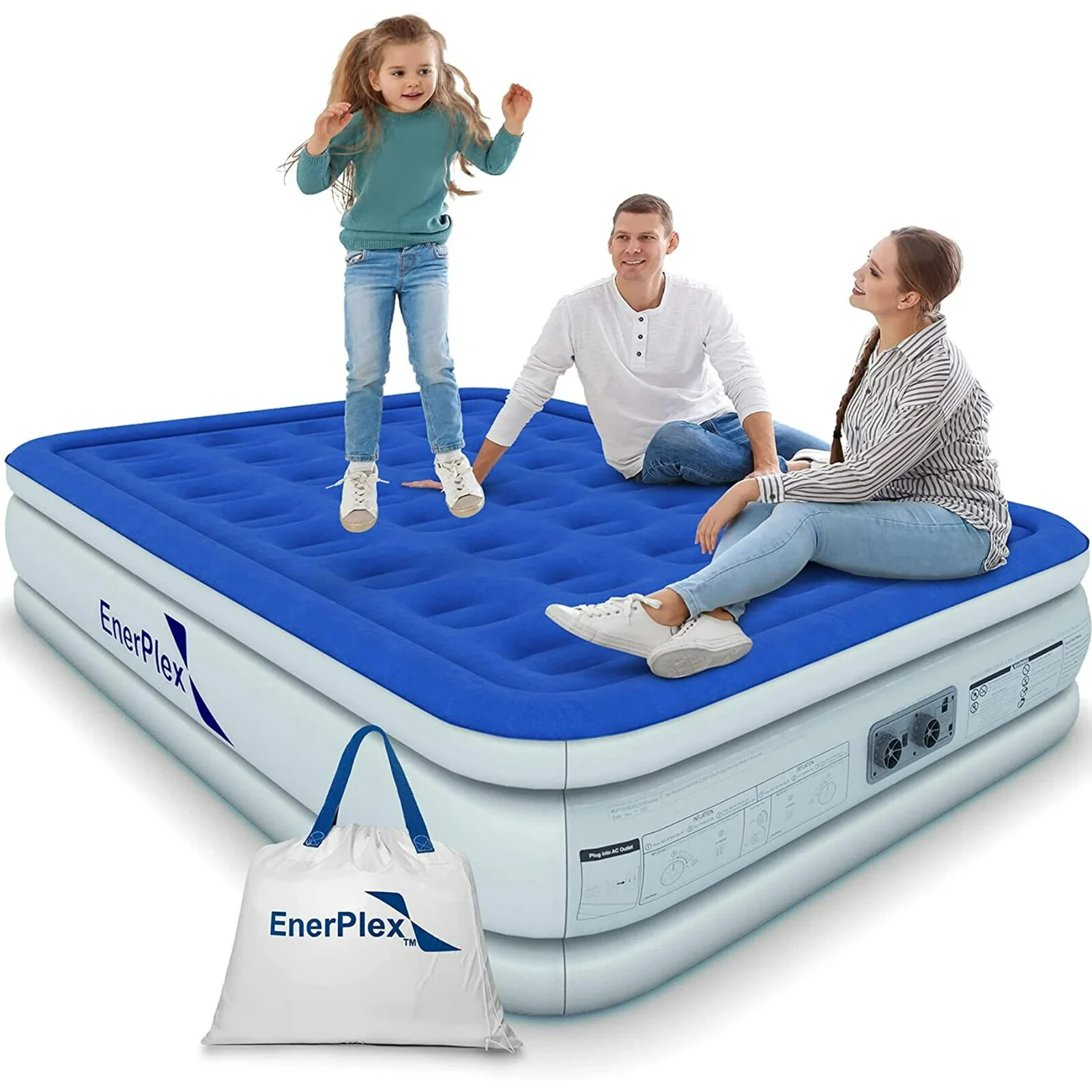 EnerPlex Air Mattress with Built-in Pump and Carry Bag – King Size, 18 in