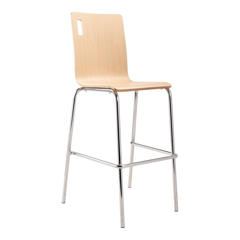 NPS Bushwick Series 46.5″ Modern Wood Cafe Stool with HPL in Natural/Chrome