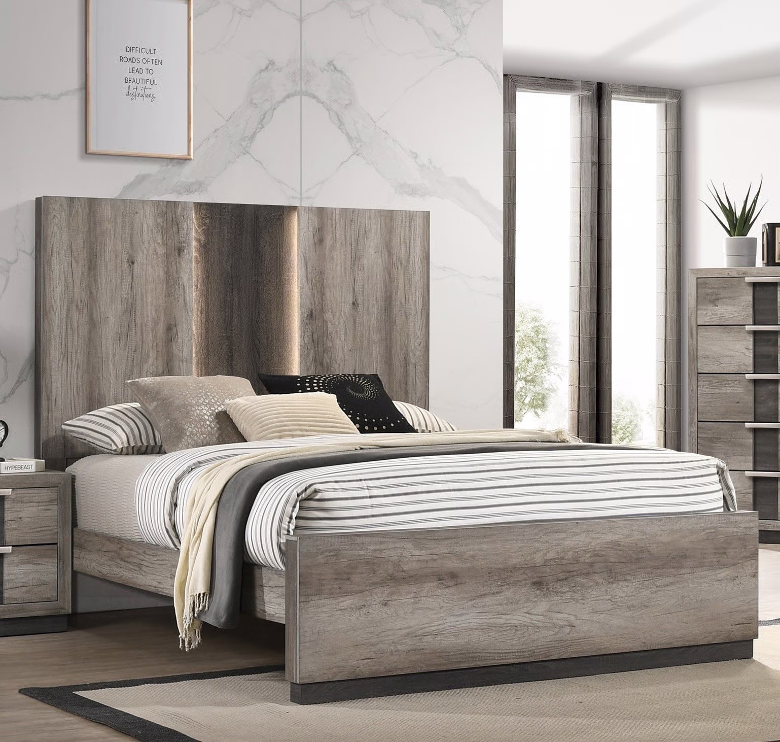 NEW Crown Mark Rangley Grey Brown King Bed B6830-K-FB B6830-KQ-RAIL No Headboard