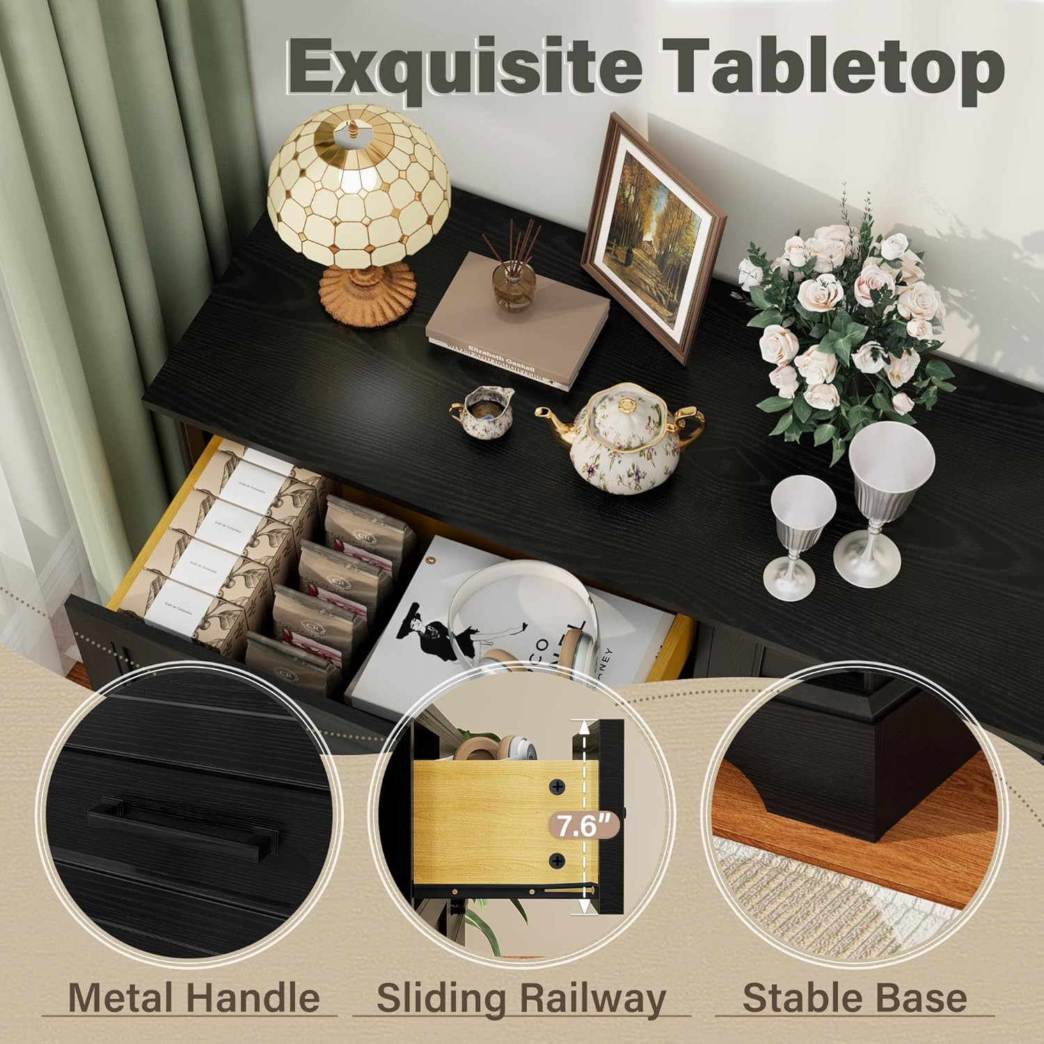 Farmhouse 6-Drawer Black Dresser for Bedroom – Stylish Storage Solution