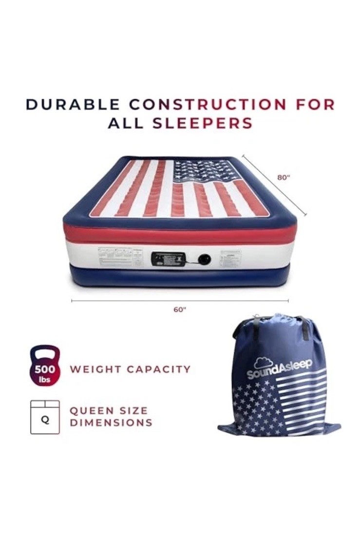 SoundAsleep Dream Series Luxury USA Air Mattress with Queen Usa Flag