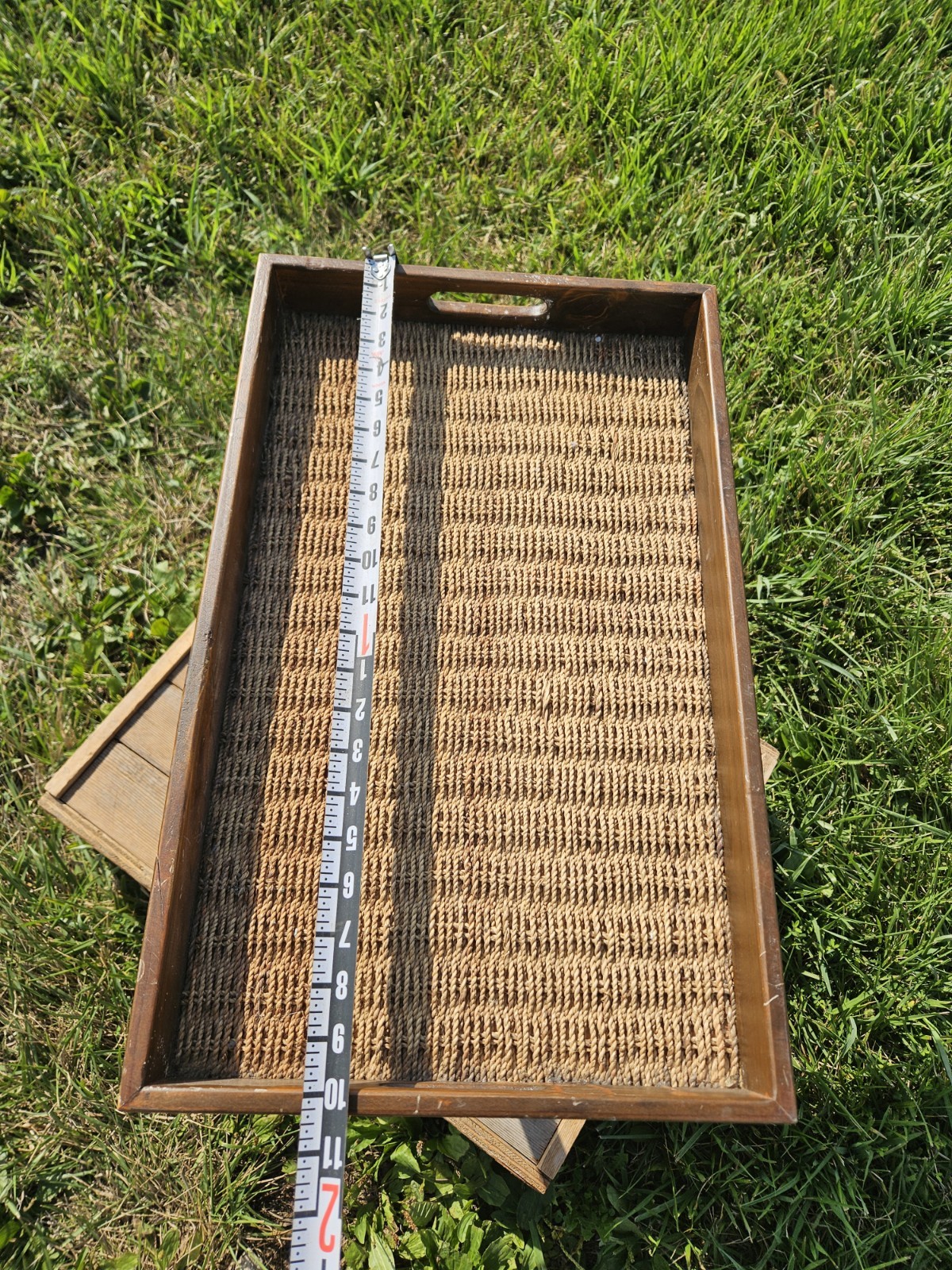 Rustic Farmhouse Butler Tray Table Foldable Wood Woven Grass Rattan Accent TV