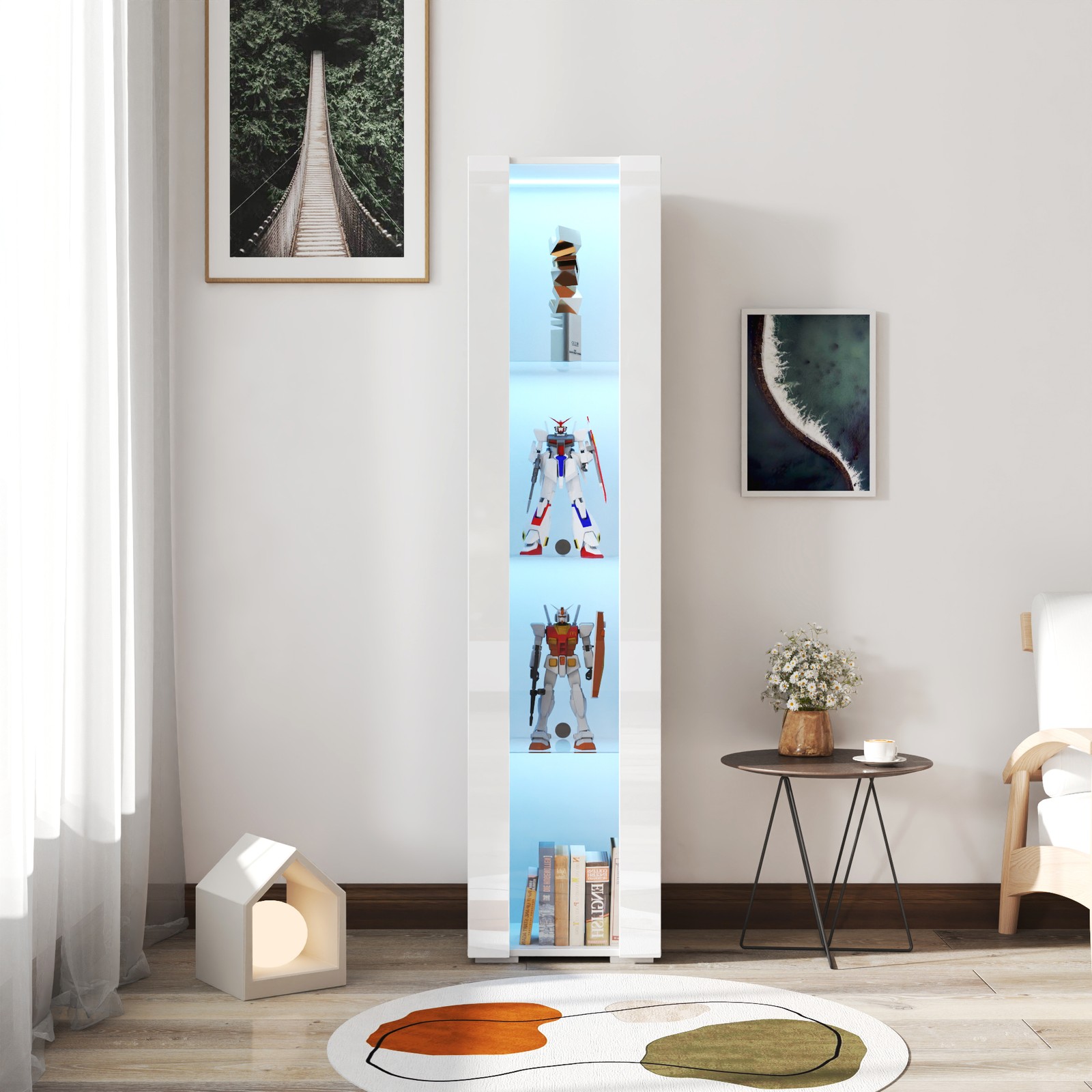 Side Cabinet with Aluminum Strip Lamp 66.93″H White Particle Board