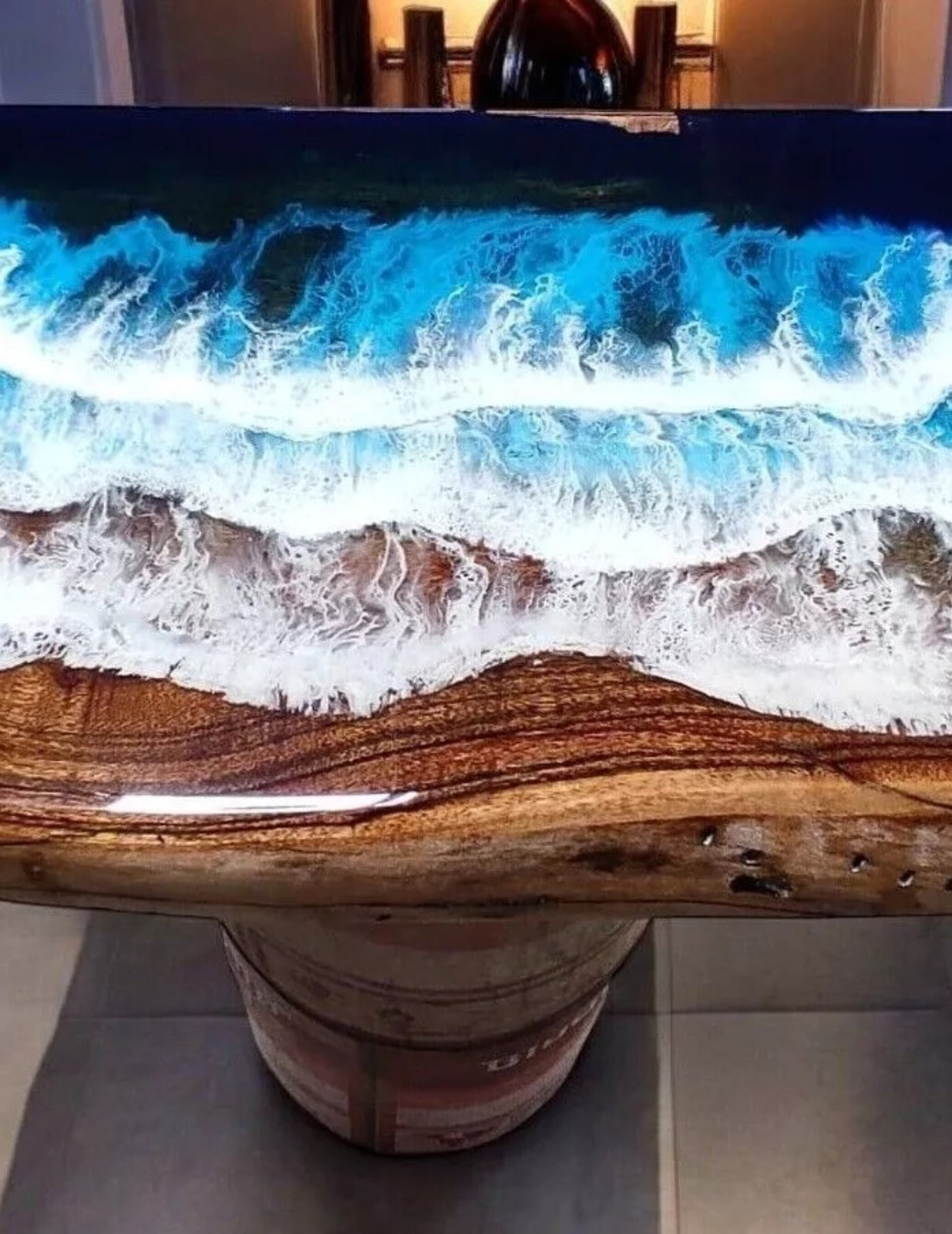 Ocean Waves Blue Epoxy Table Tops Handmade Custom Made Resin River Wooden Slab