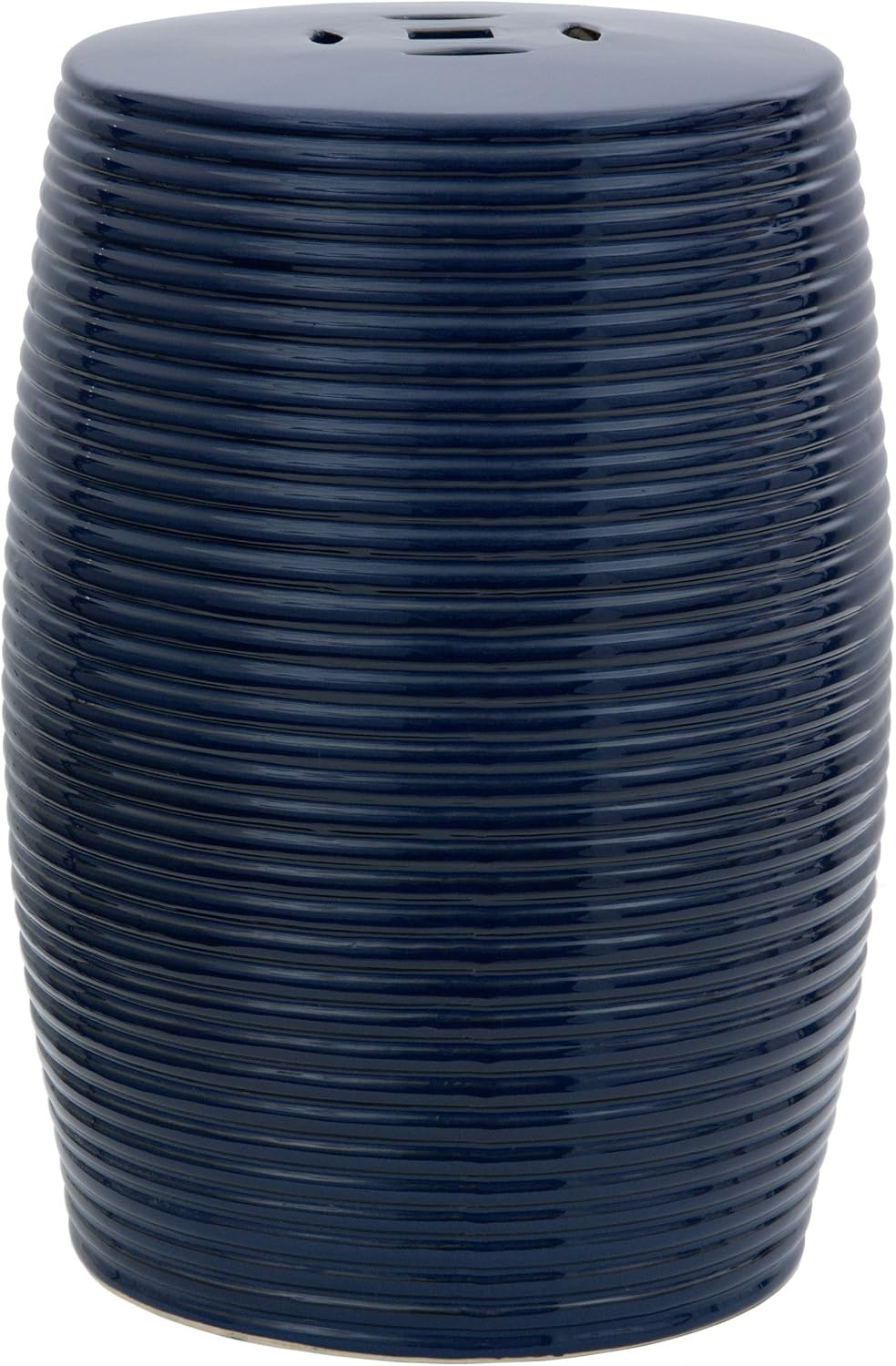18″ Dark Blue Ribbed Porcelain Garden Stool