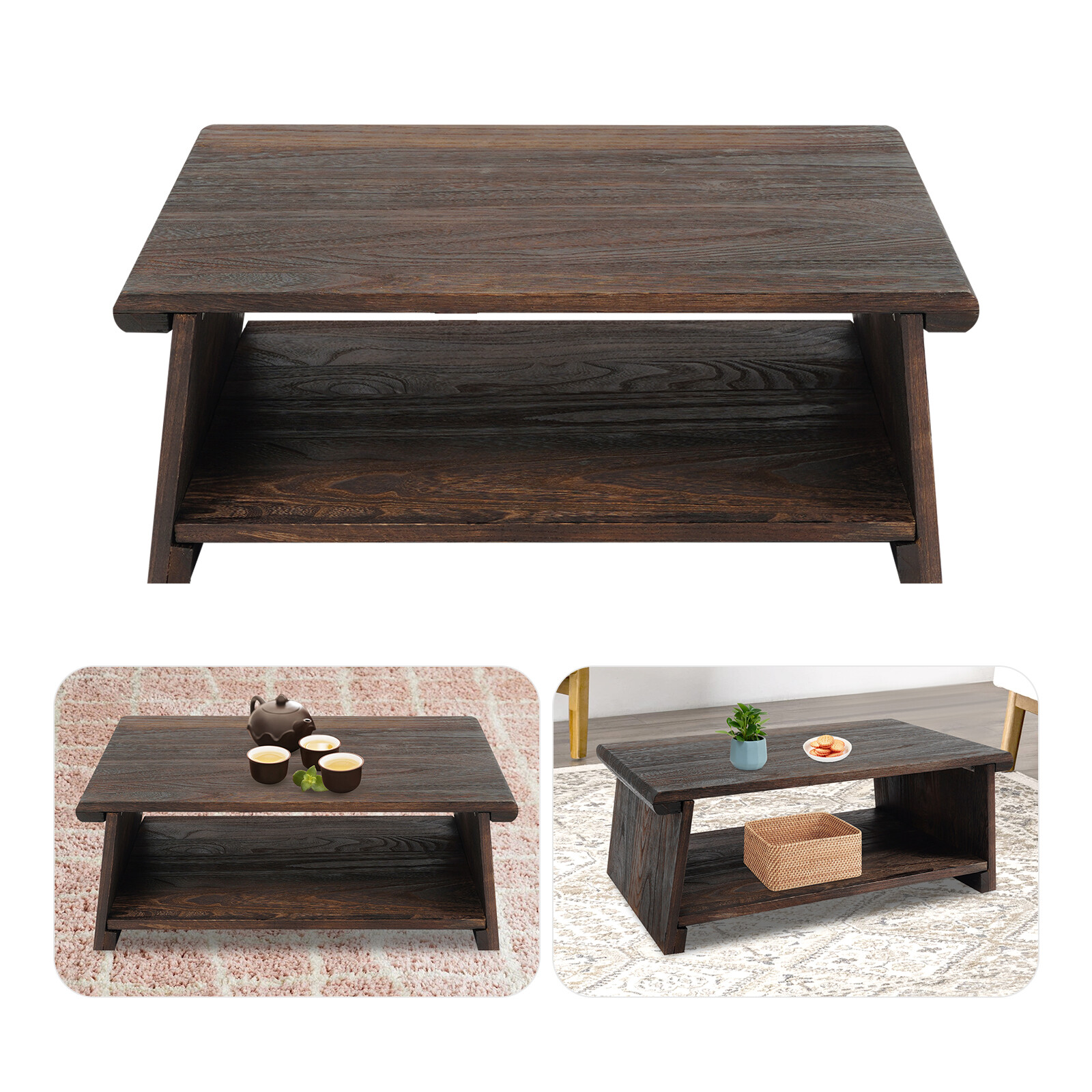 Japanese Tatami Table Folding Meditation Table Floor Tea Table Brown 7.9″ Height