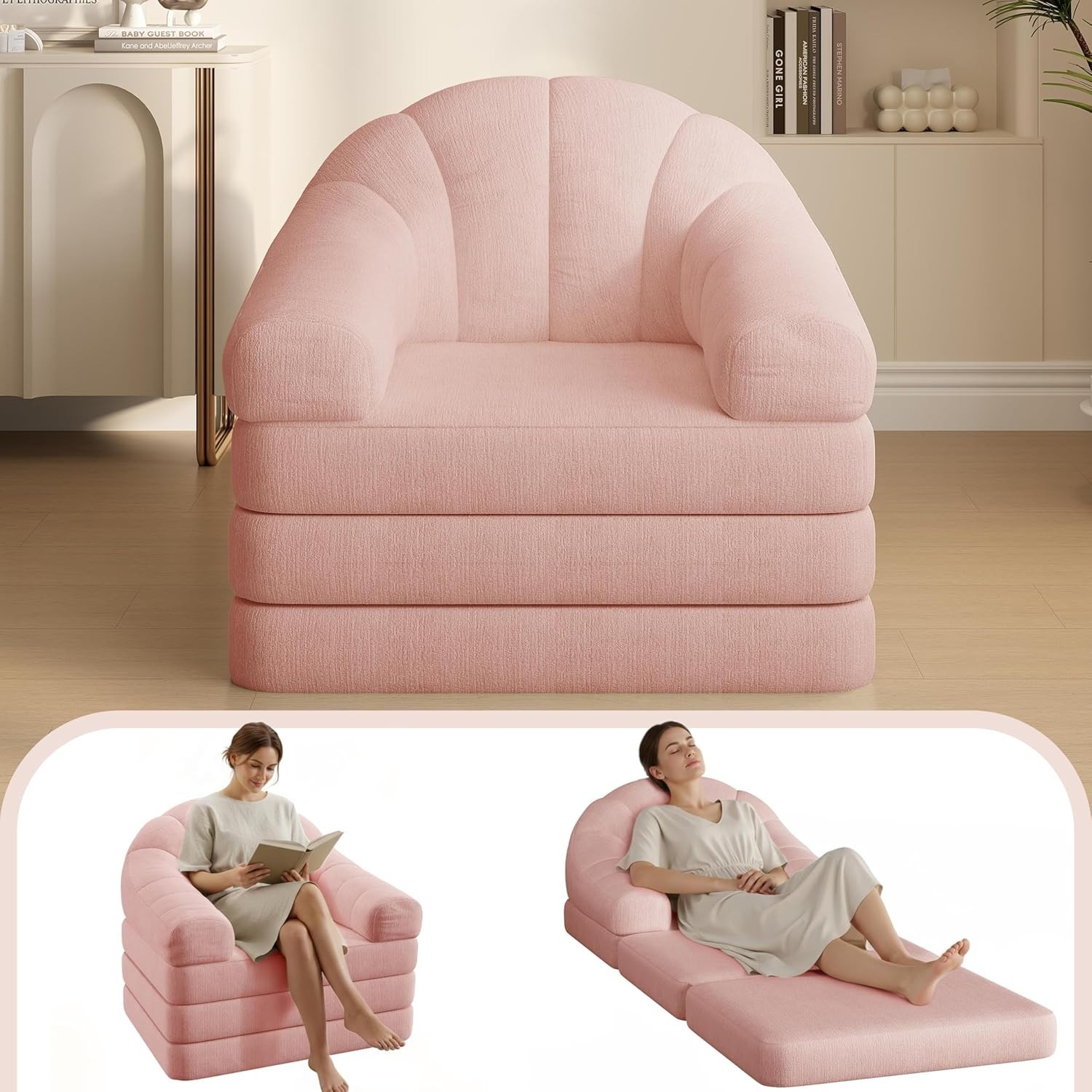 Folding Sofa Bed Convertible Sleeper Chair Purple Foldable HABUTWAY Handle Floor