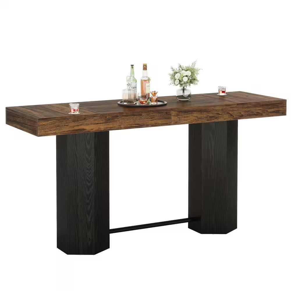 Kearsten 37.4 In. H Rectangle Bar Table, Brown&Black Wooden Home Bar Table with