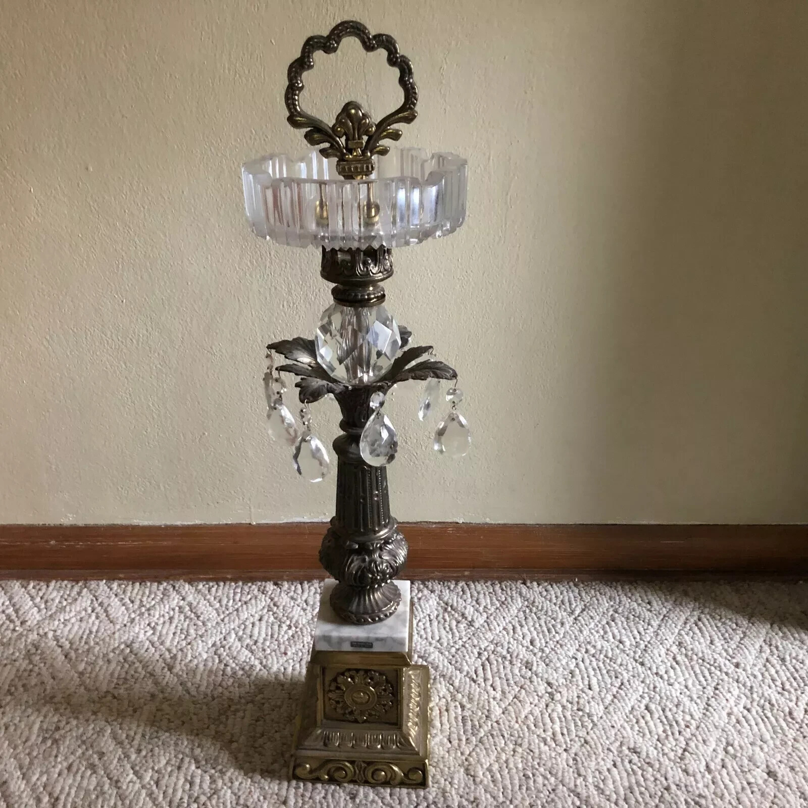 Hollywood Regency Cigar Ashtray Smoke Stand Italy Glass Prism Vintage DAMAGED