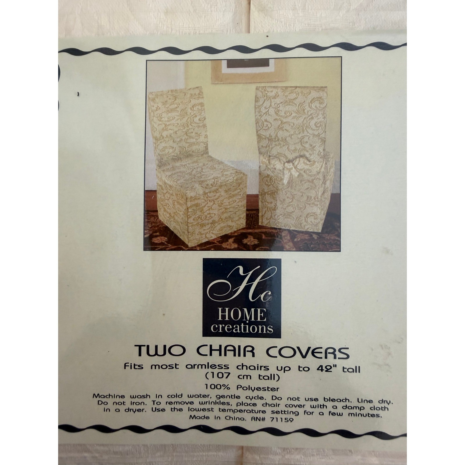 Home Creations Chair Covers 2pk Cream Damask Floral Fit 42in Armless Regencycore
