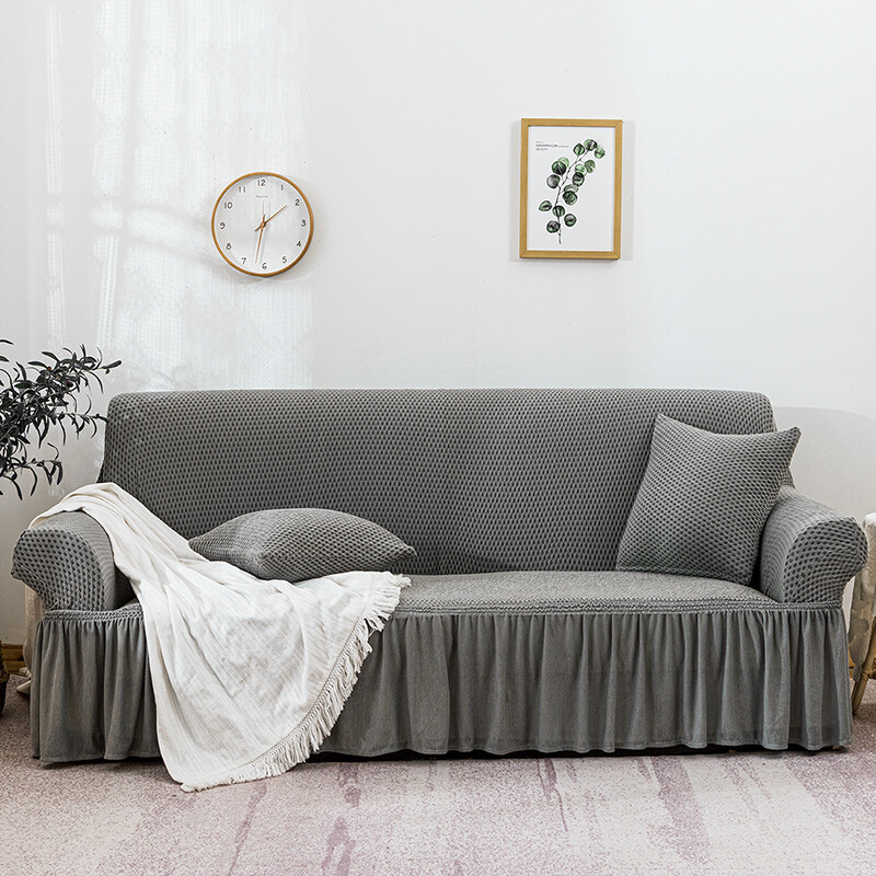 Solid Color Sofa Cover Ruffle Couch Covers Slipcover Furniture Protector Decor