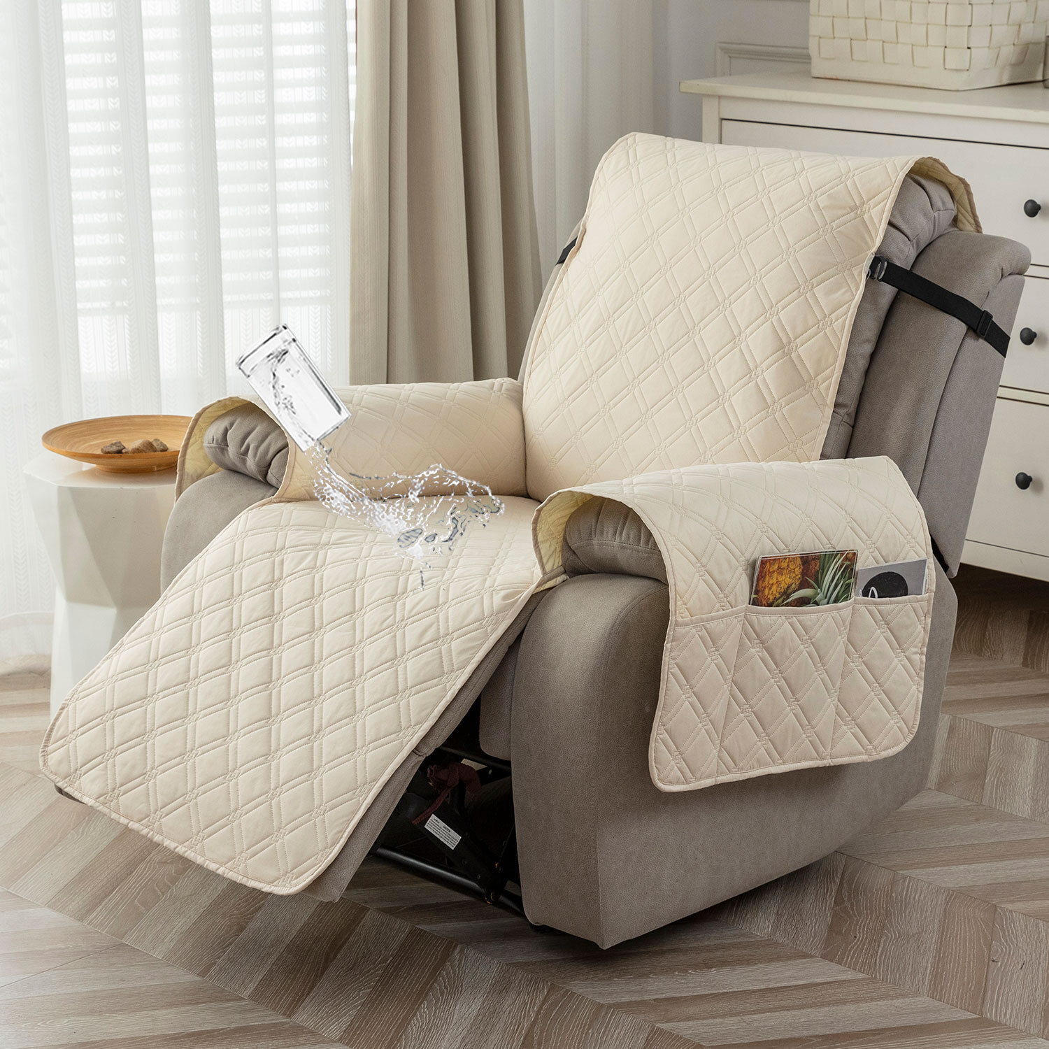 100% waterproof non-slip recliner cover with pockets, home decor protection