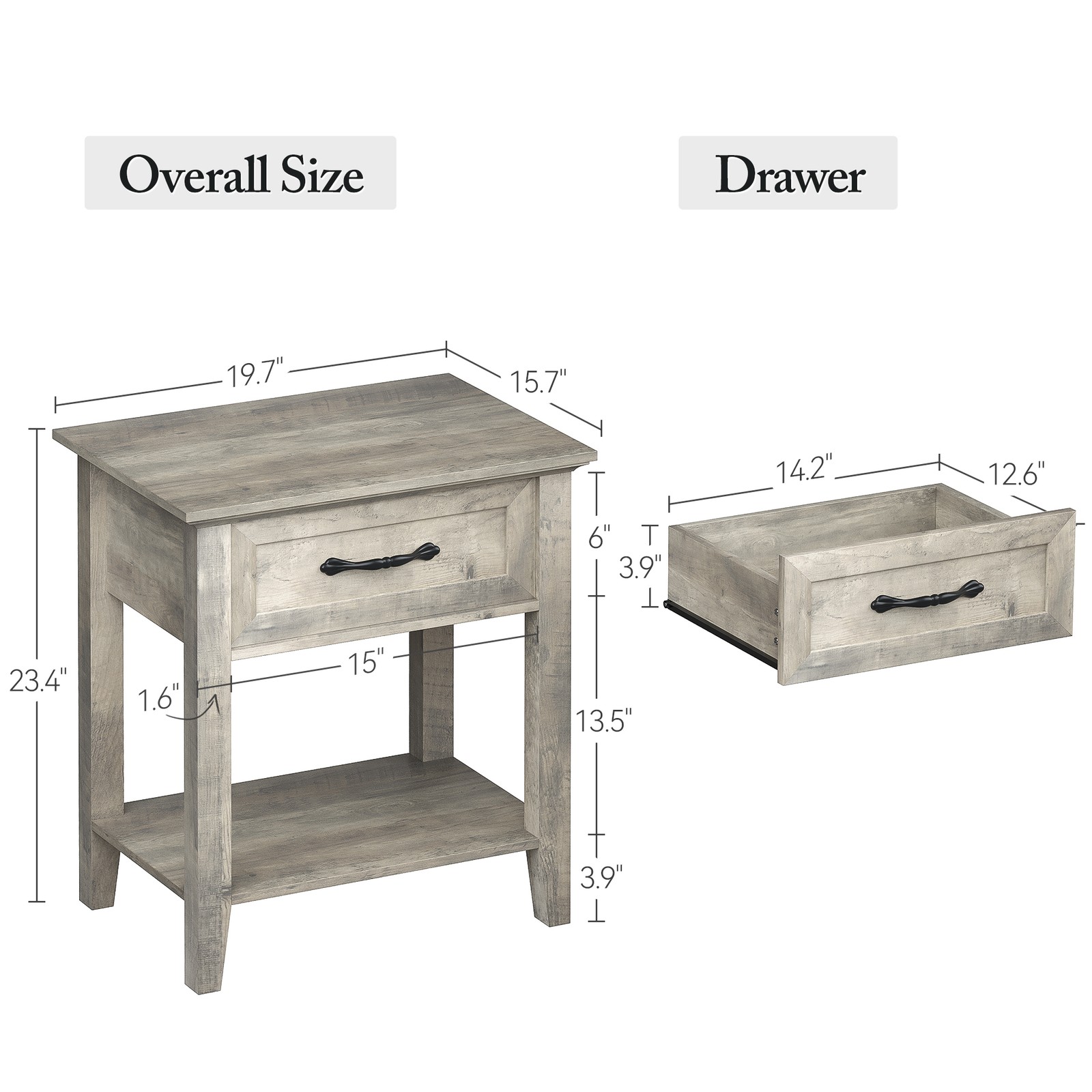 1PC Square Nightstand Bedside Table End Table Storage Drawer Easy Assembly Gray