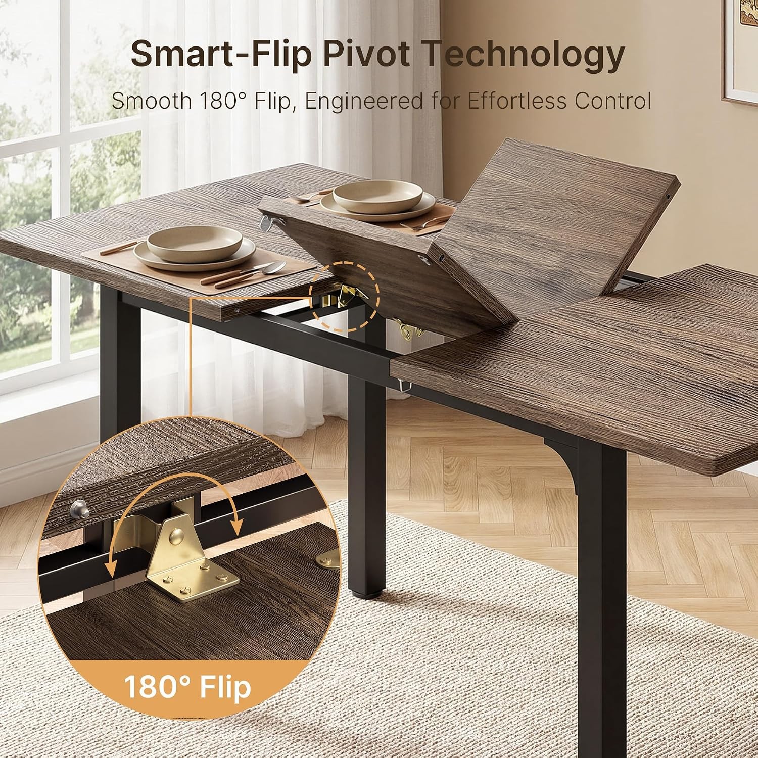63“ Extendable Dining Table Set with 180° Smart-Flip Pivot, Grey | dining room