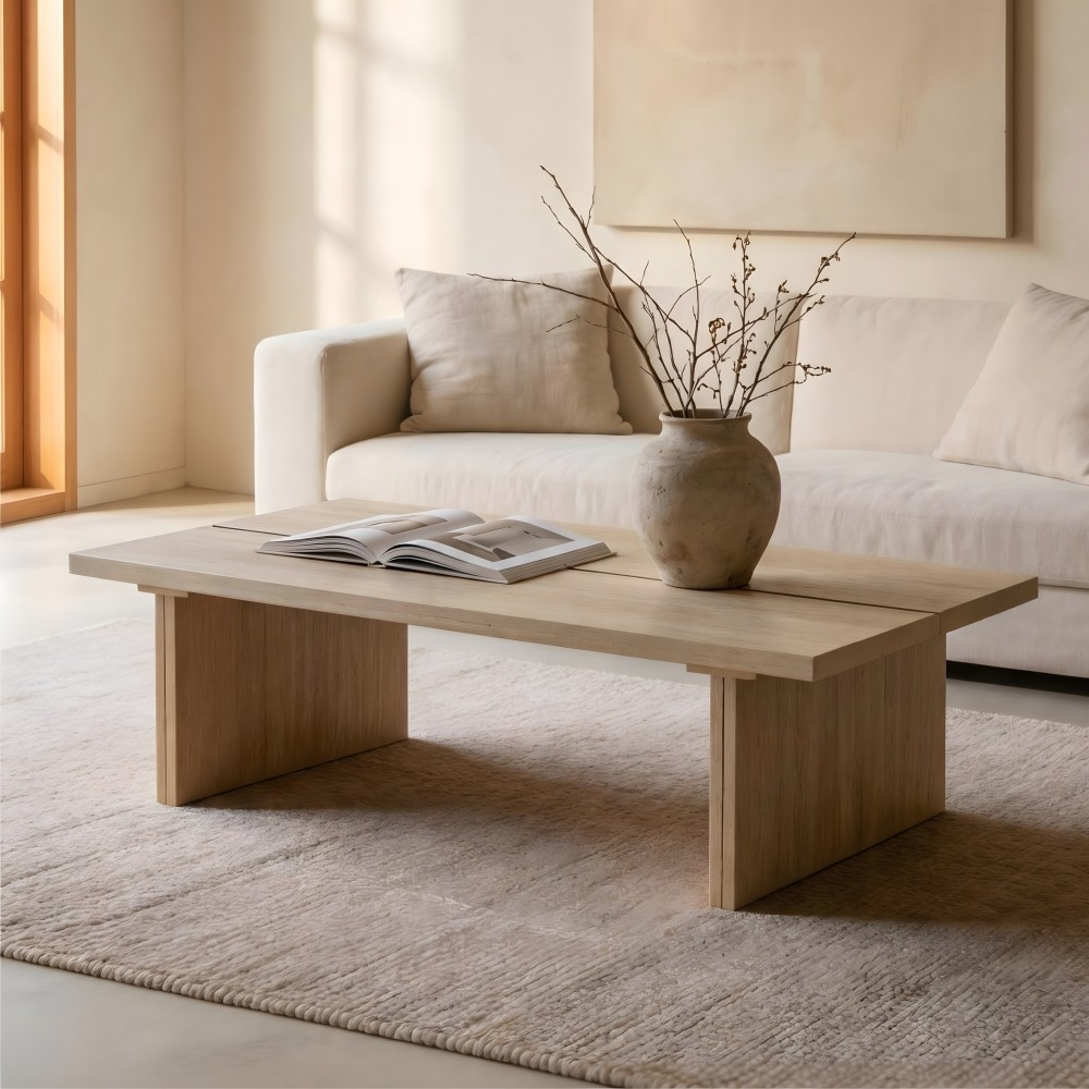 Modern Faux Concrete Coffee Table, Stone Look Slab Legs, Gray