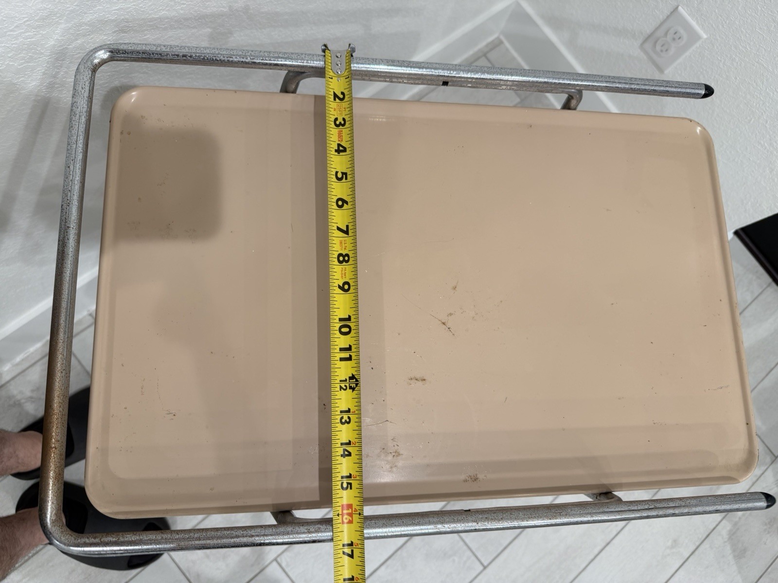 Vintage Cosco 3 Tier Cart Metal Rolling Bar Serving MCM Atomic Retro Beige Tan