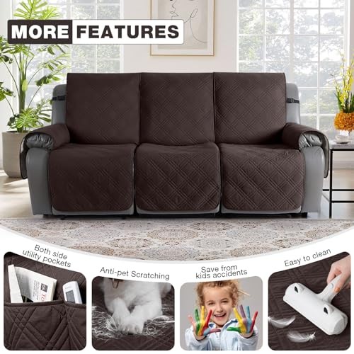 100% Waterproof Recliner Sofa Cover Non Slip Couch 3 Seater Standard Chocolate