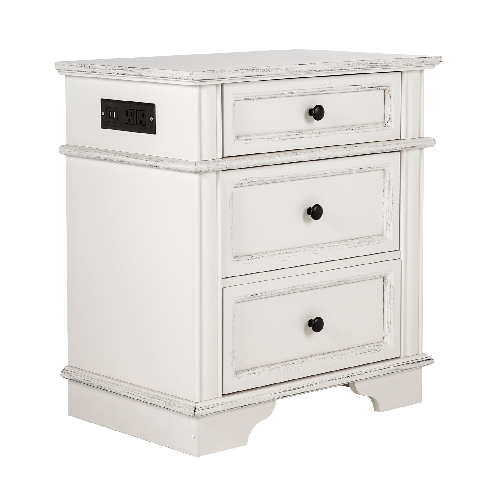 Farmhouse Nightstand Rustic Solid Wood End Side Table with 3 Drawer Storage