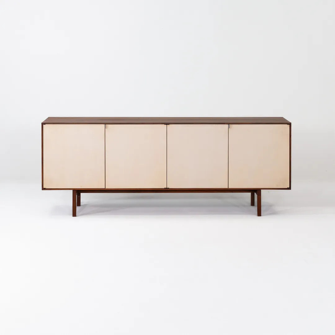 1960s Florence Knoll Credenza in Walnut with White Doors 19 x 76 x 29 Inches