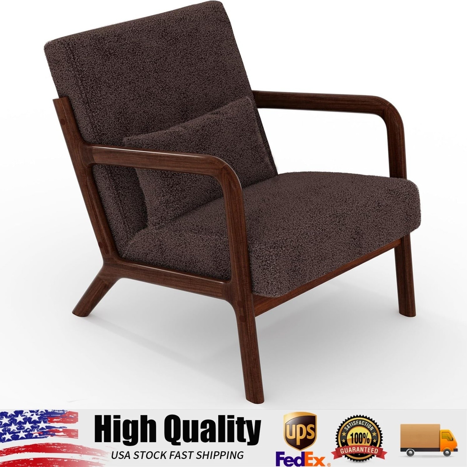 Modern Ergonomic Accent Chair, Mid-Century Lounge Armchair with Lumbar Pillow
