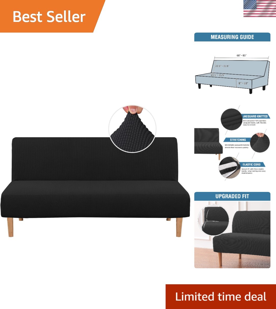 Transform Your Sofa with Non-Slip Black Futon Cover – Easy Care Jacquard Design