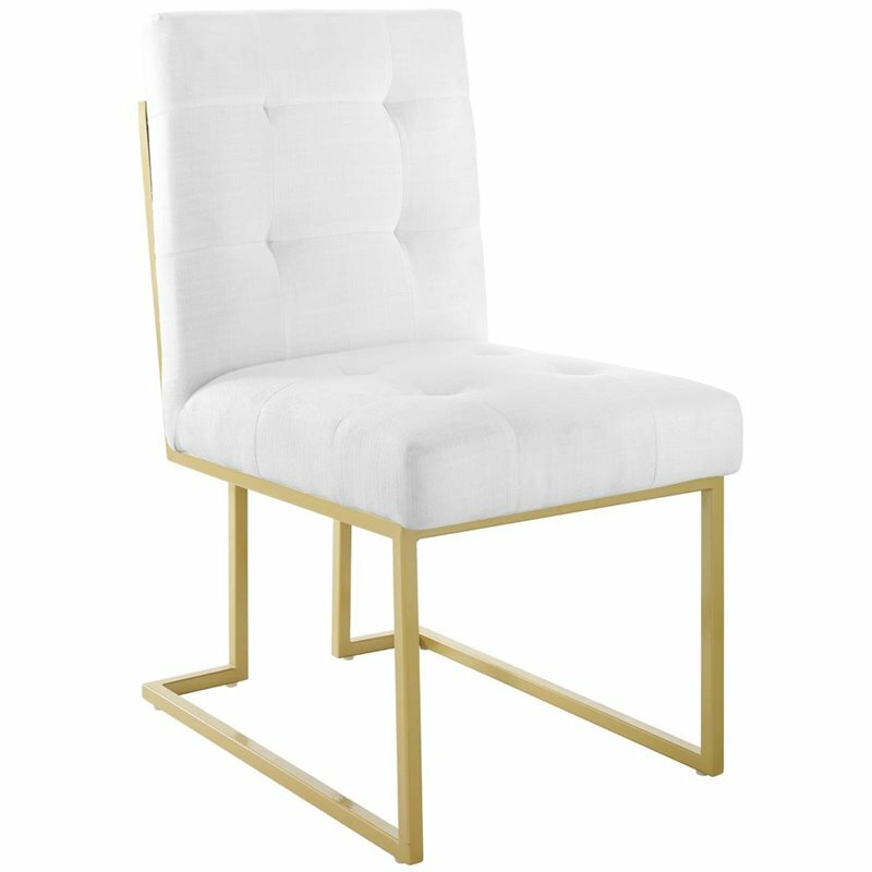 Modway Privy 18.5″ Stainless Steel Polyester Dining Accent Chair in Gold/White