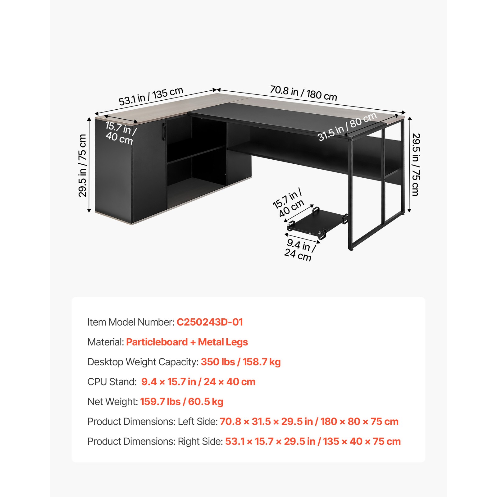 Uimoso L-Shaped Office Desk with Storage,Drawers,and CPU Stand, 350 lbs Capacity