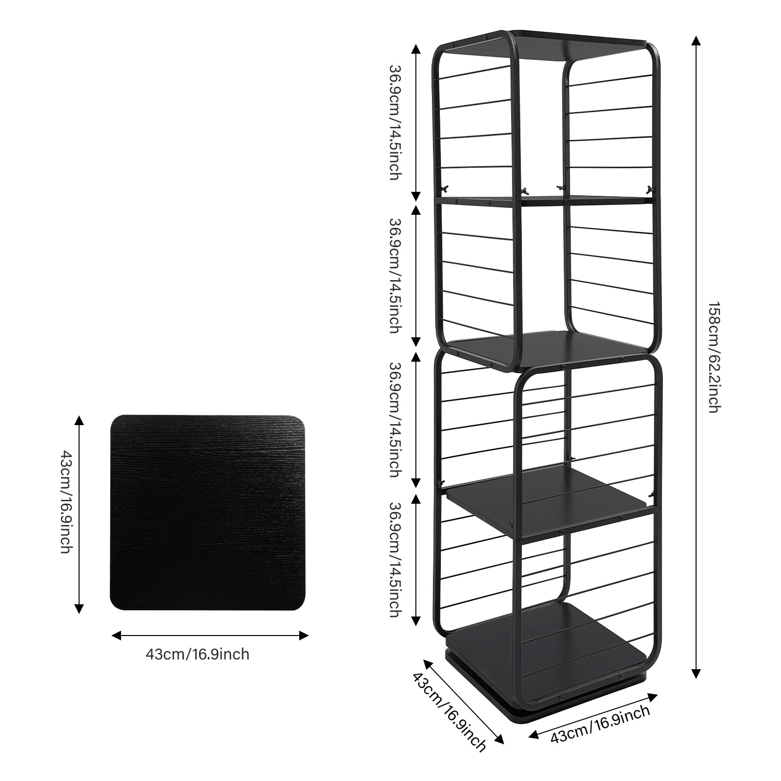 4-Tier Bookshelf 360° Rotating Bookshelf Bookshelf for Bedroom Living Room