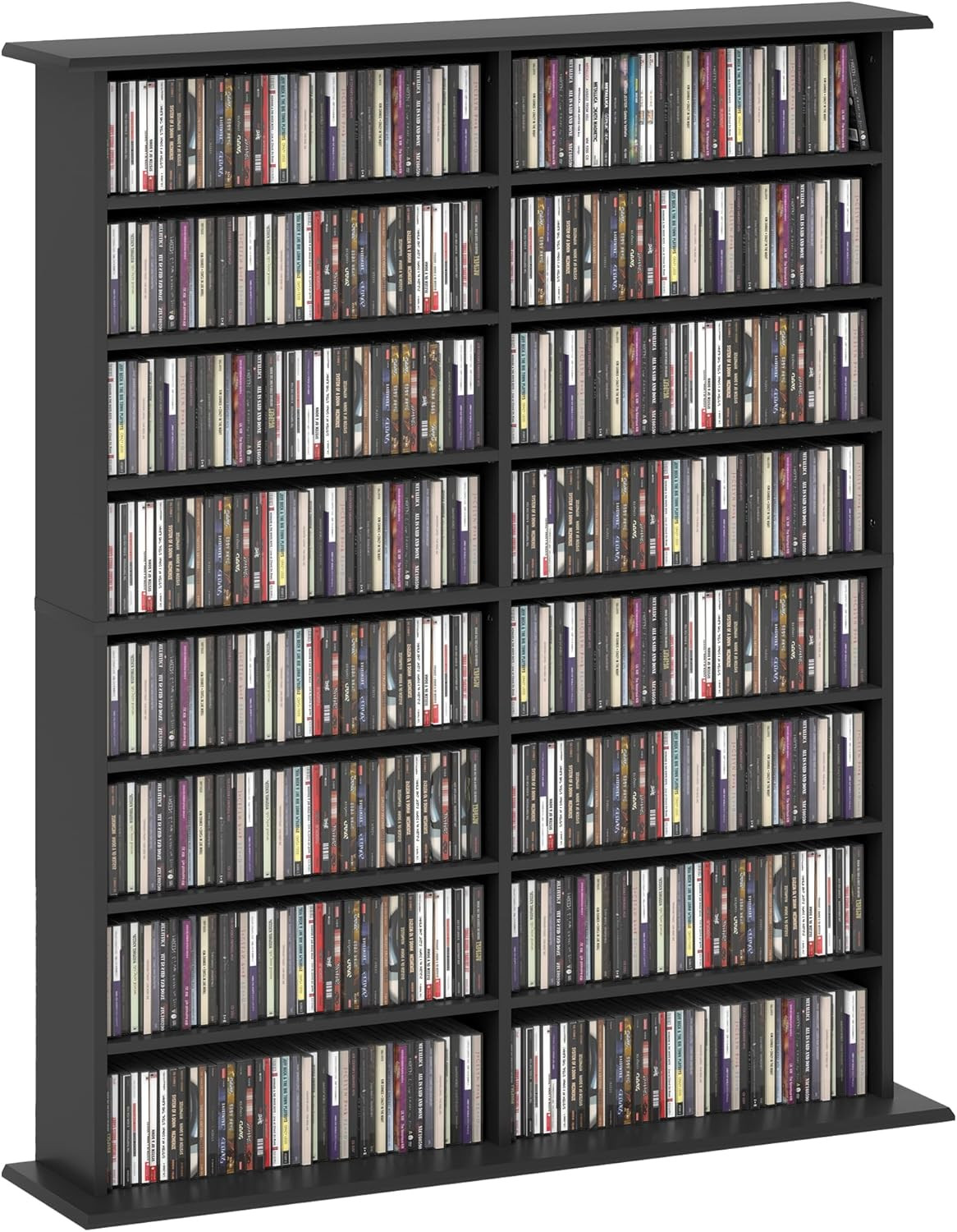 Double Media Storage Cabinet 8-Tier DVD Shelf with 12 Adjustable Shelves 16 Co