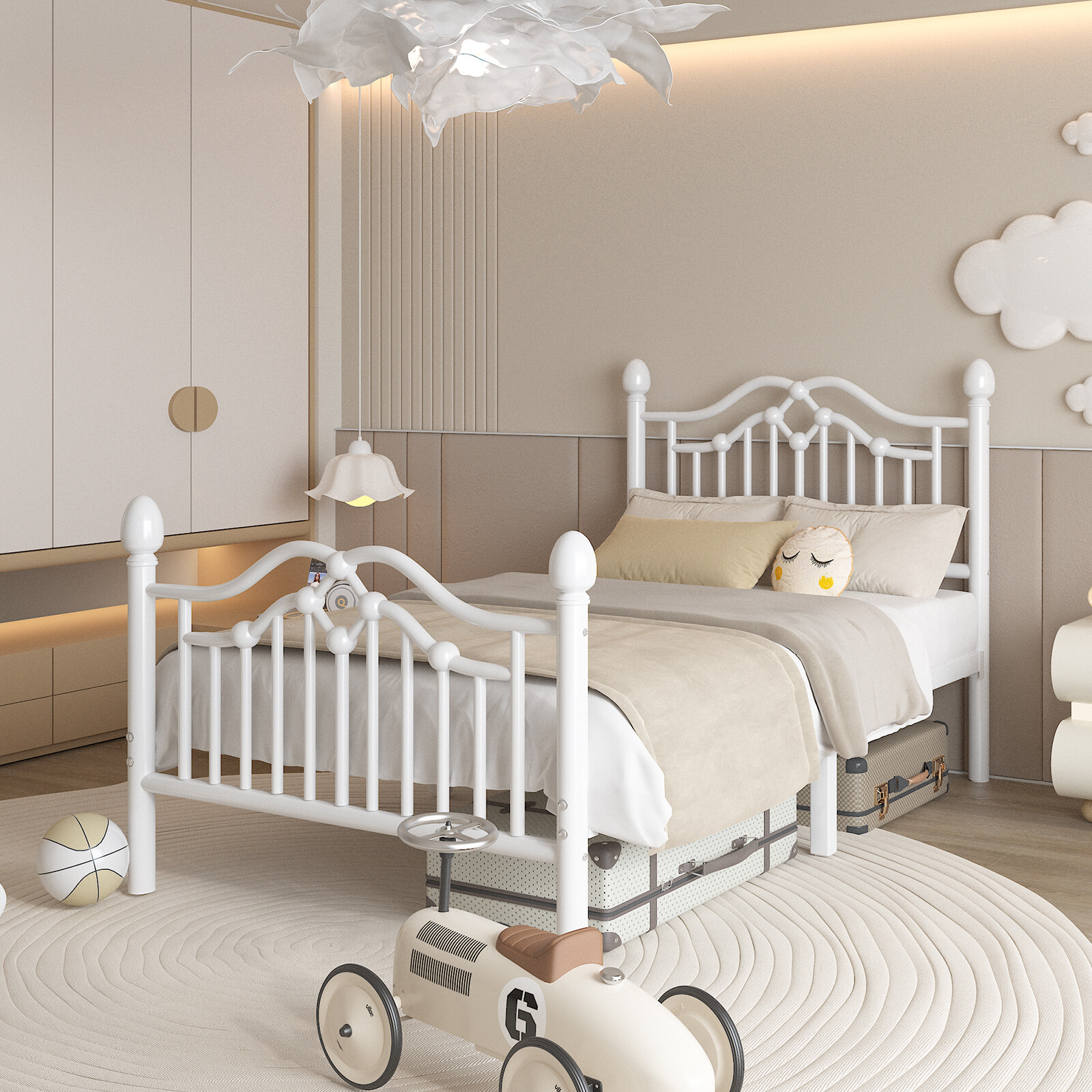 Metal Twin/Full/Queen Size Bed Frame with Headboard and Footboard,Black/White