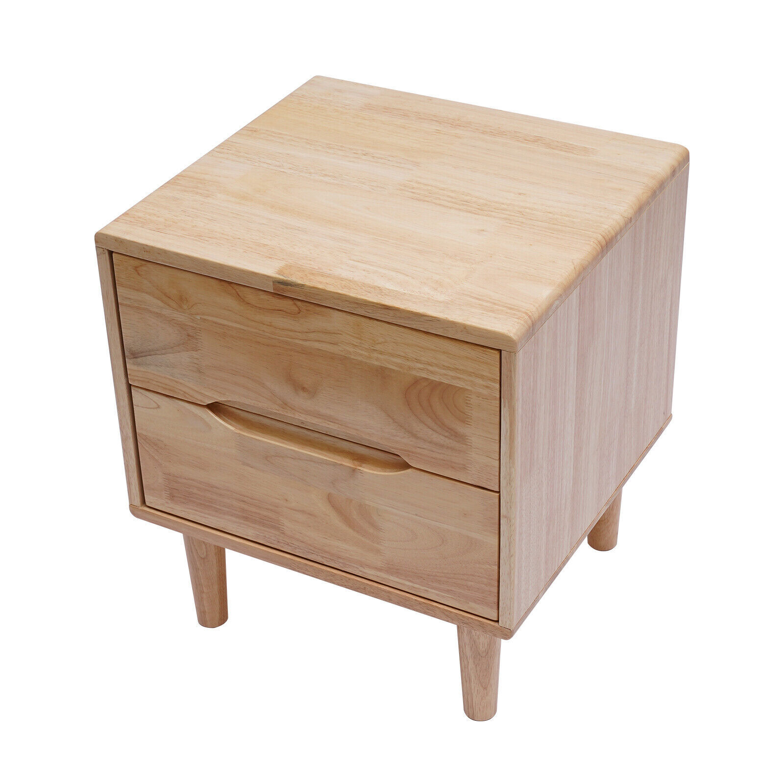 Modern Rubber Wood Nightstand with 2 Drawers for Stylish Bedroom Storage