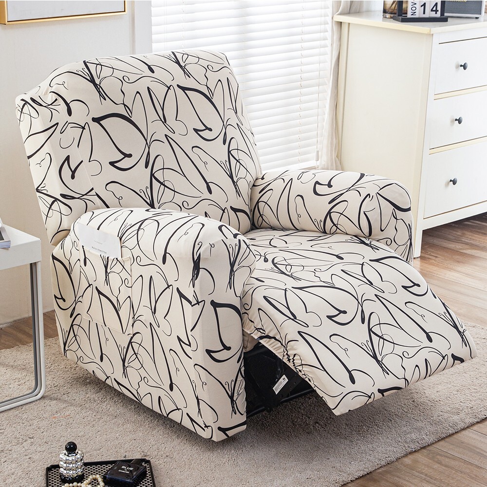 Flowers Printed Recliner Sofa Cover Stretch Slipcovers Non-Slip Armchair Covers
