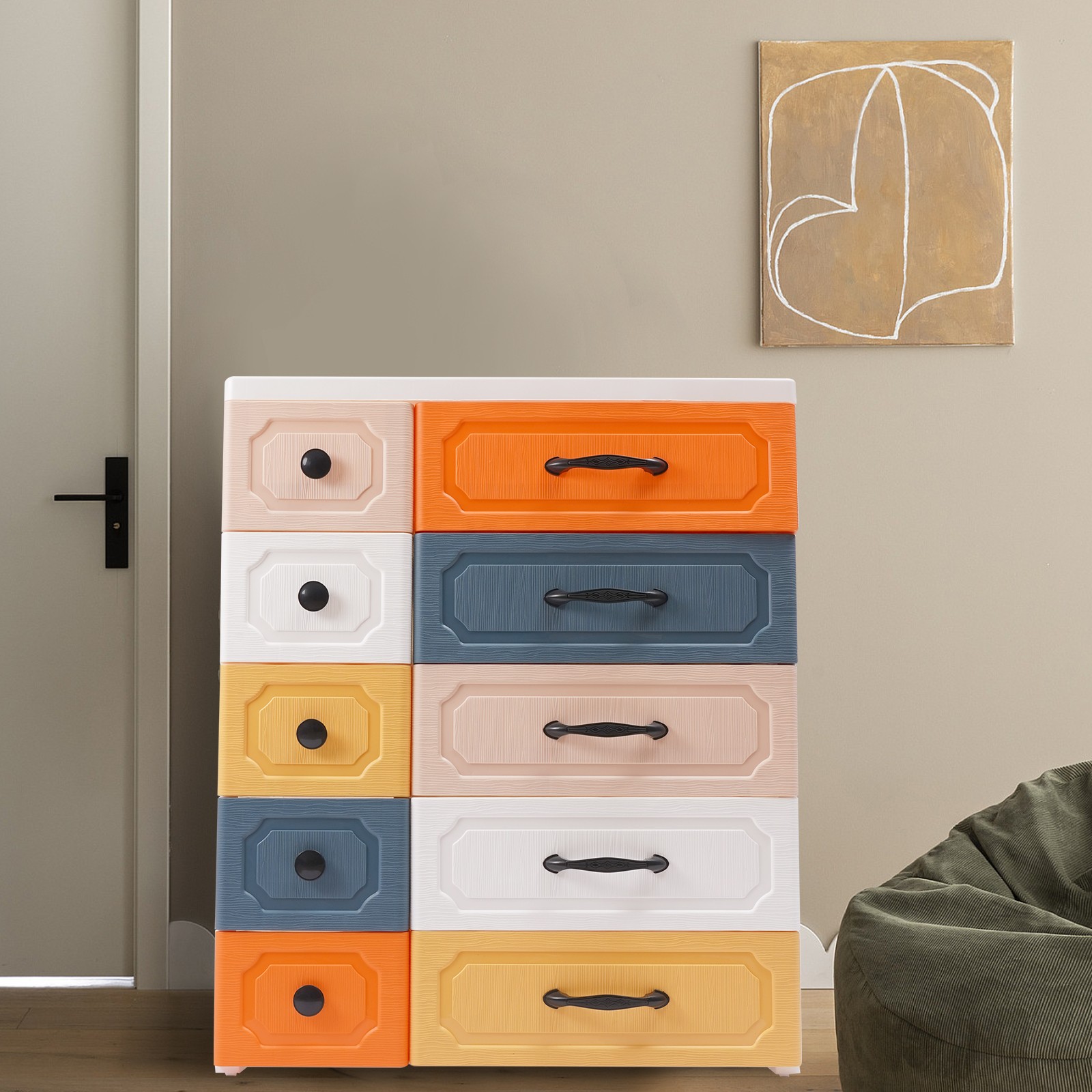 5-Tier Storage Cabinet, 10 Drawers Organizer, 75*31*88cm Floor Corner Cabinet