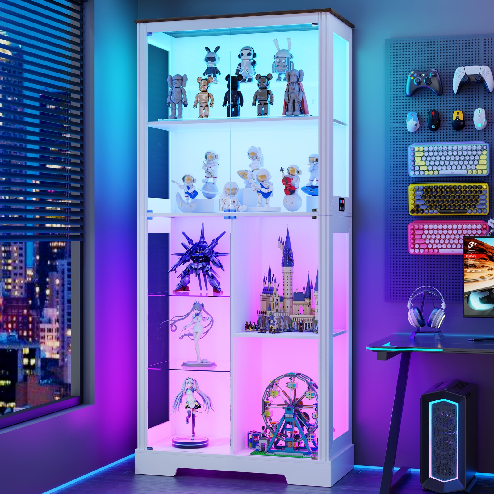 Display Cabinet with Glass Door, Display case with RGB Lights for Collectibles