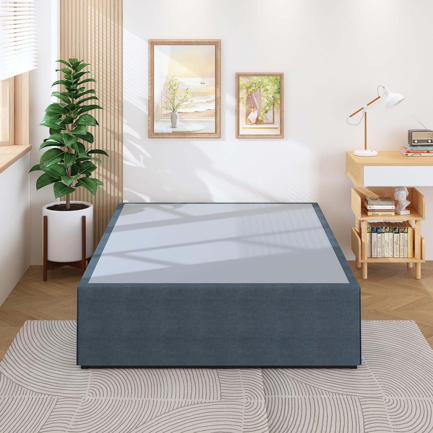 18″ King Bed Frame w/ Storage, No Box Spring, Black & Blue